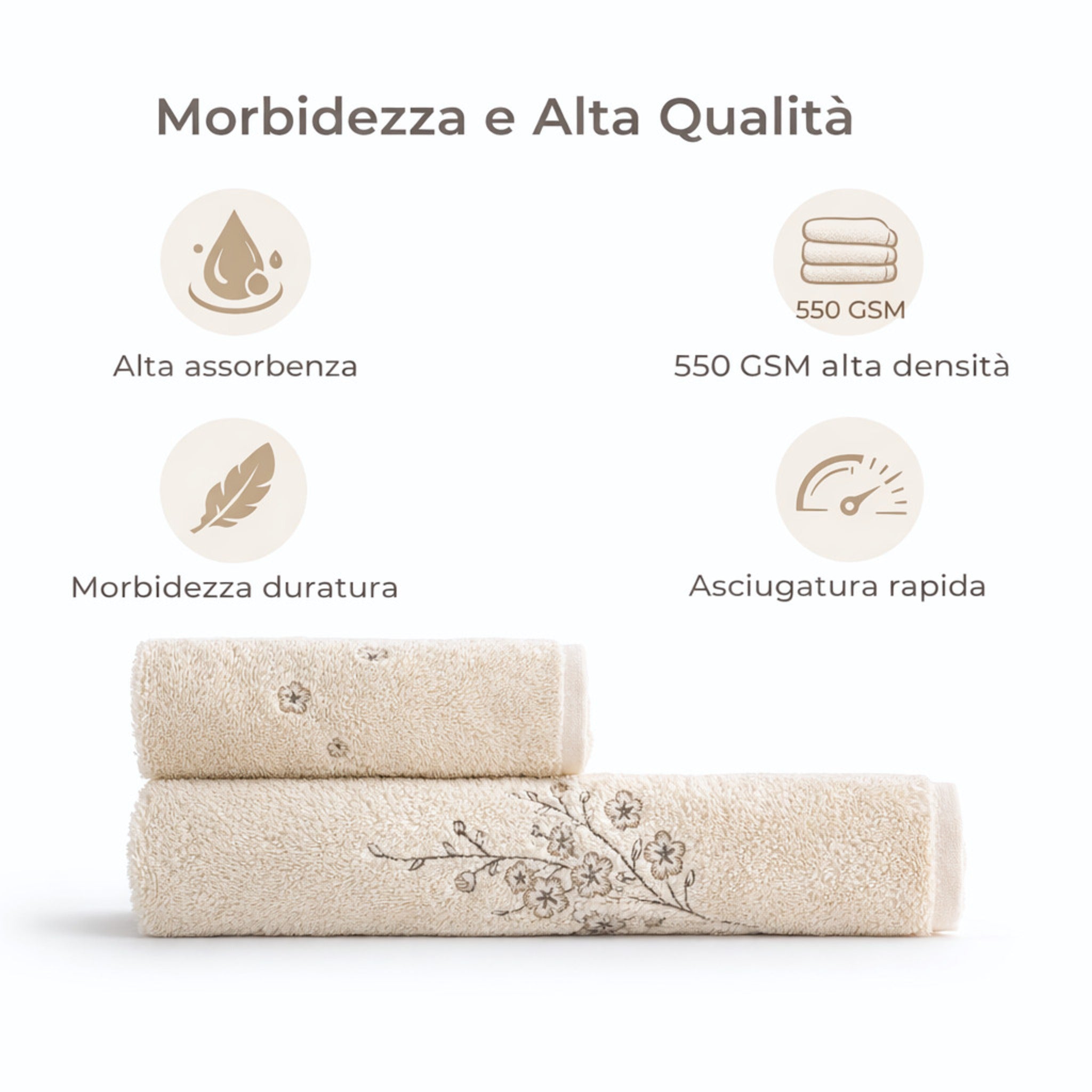 Asciugamani beige alta assorbenza spugna cotone pettinato 550 GSM