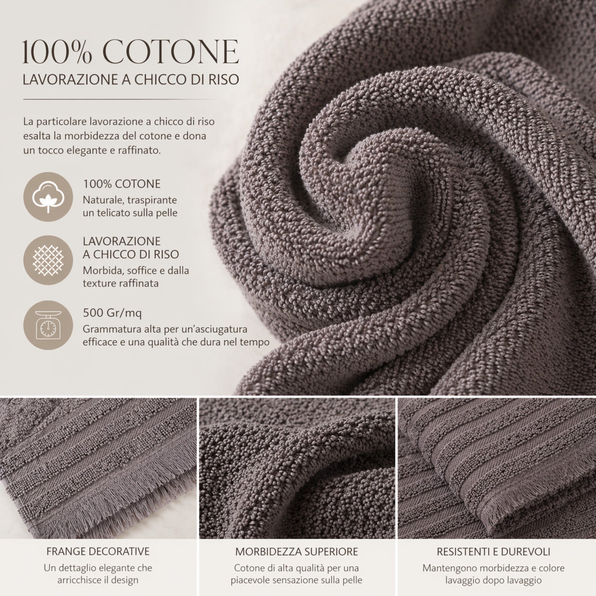 asciugamani cotone 500 gsm lavorazione chicco di riso dettaglio