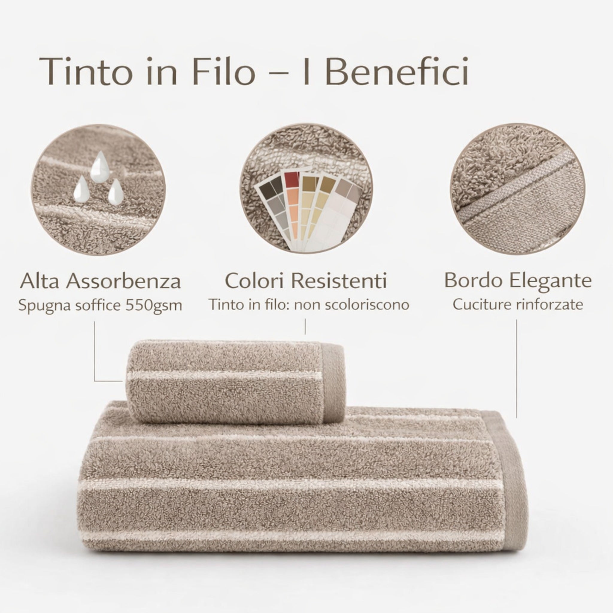 Dettaglio trama jacquard asciugamani tortora tinto filo