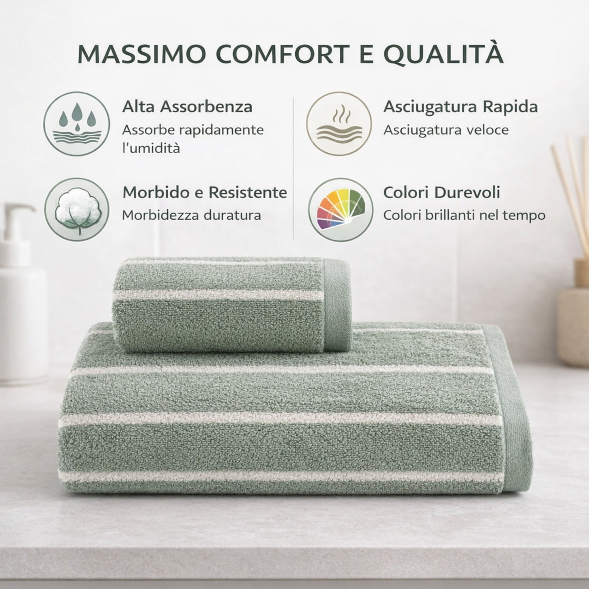 Dettaglio trama jacquard asciugamani verde salvia tinto filo