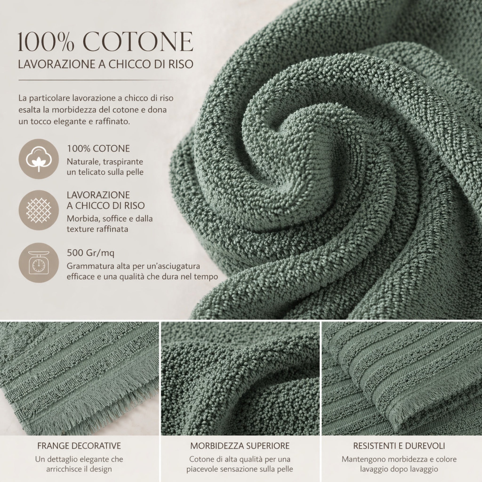 asciugamani cotone 500 gsm lavorazione chicco di riso dettaglio