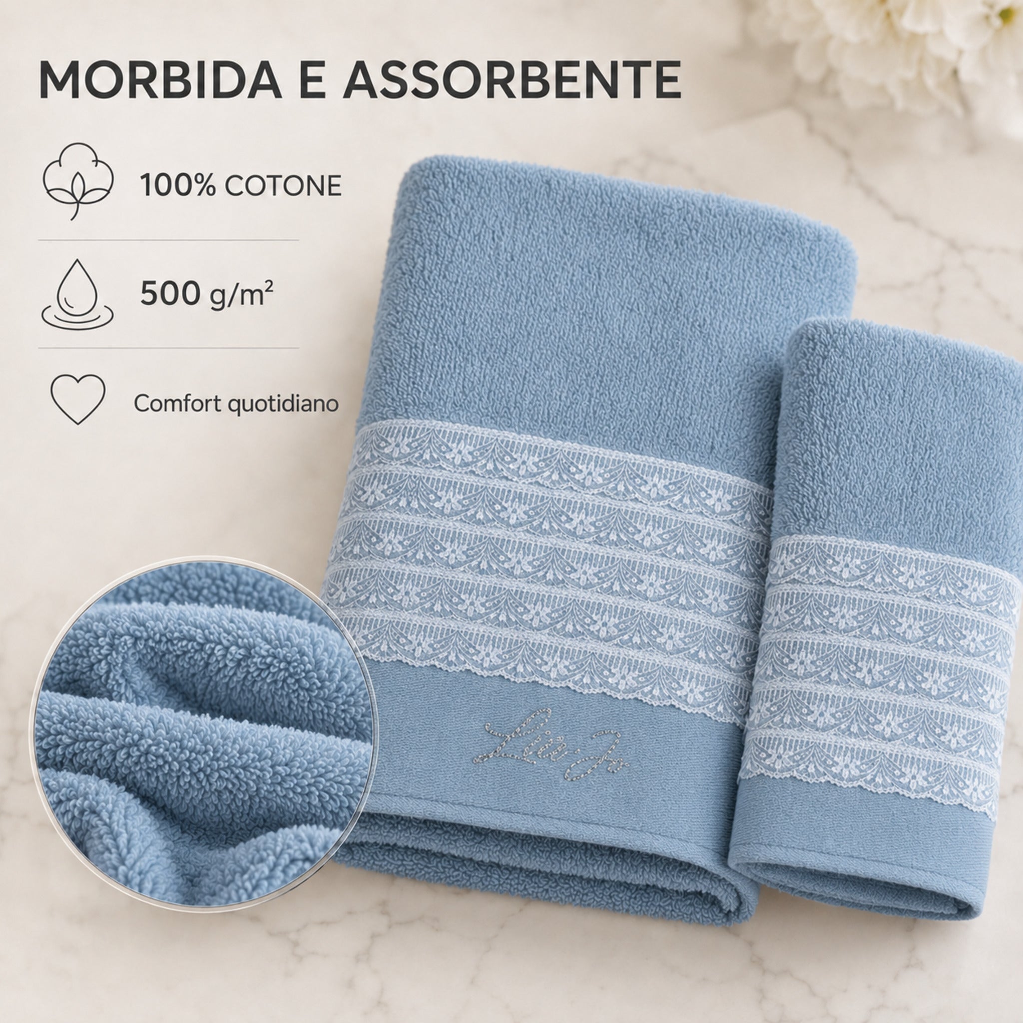 Asciugamani Liu Jo Paradiso Zucchero in cotone 500 g/m², morbidi e assorbenti