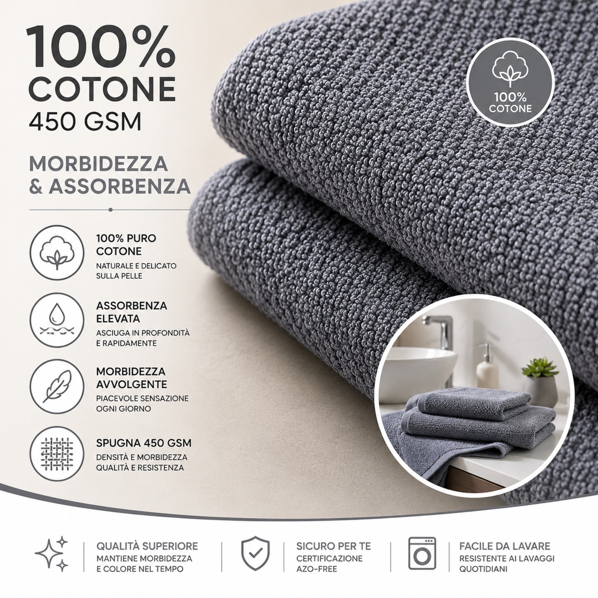 Dettaglio spugna 100% cotone 450 GSM del set asciugamani Maison Sucrée Pepe avio