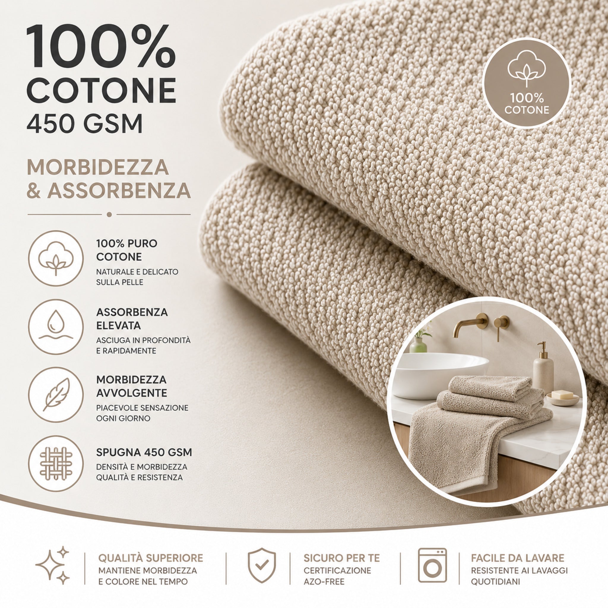 Dettaglio spugna 100% cotone 450 GSM del set asciugamani Maison Sucrée Pepe betulla