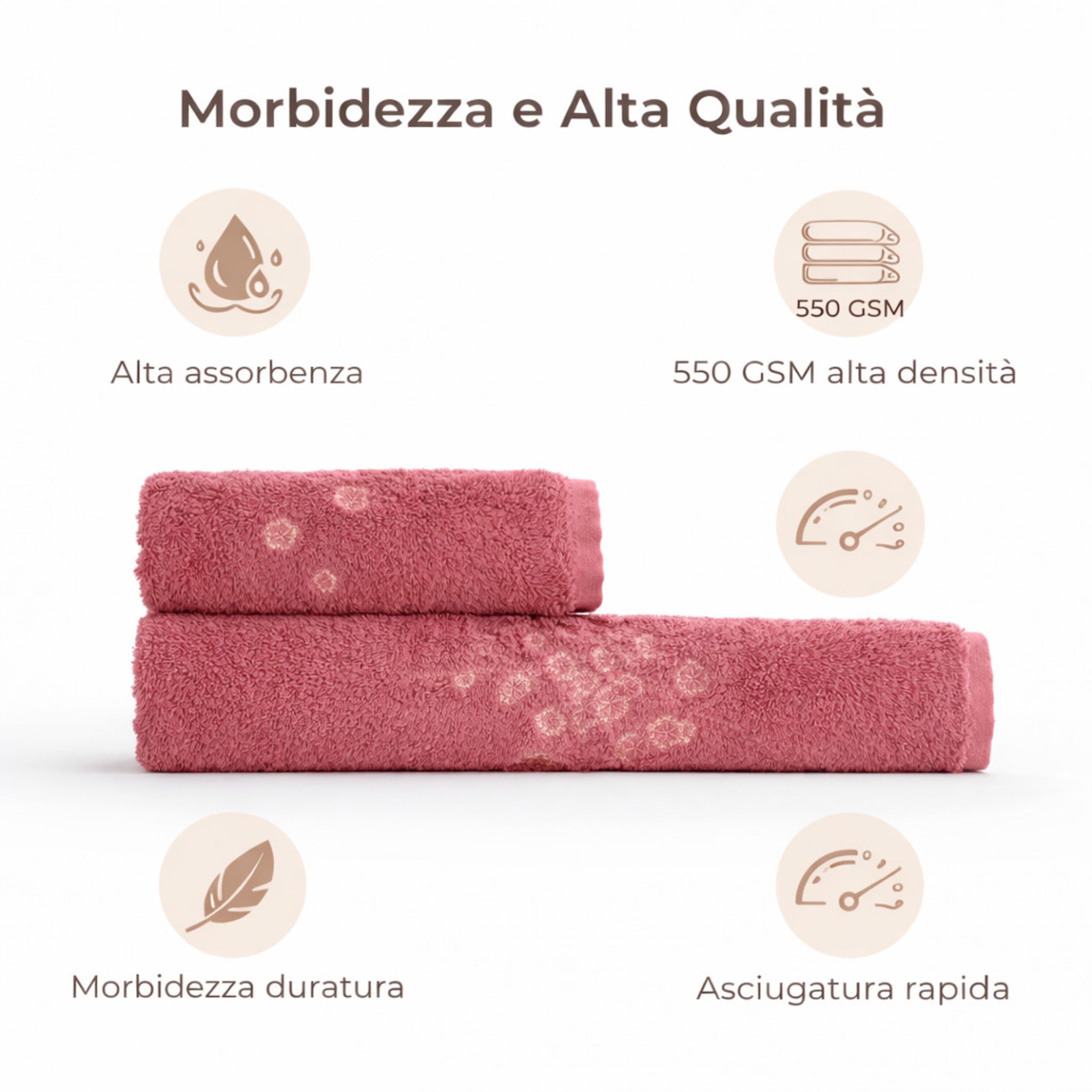 Set Asciugamani 1+1 Galizzi Firenze in Cotone 550 GSM con Fiori Ricamati – Marsala Made in Italy