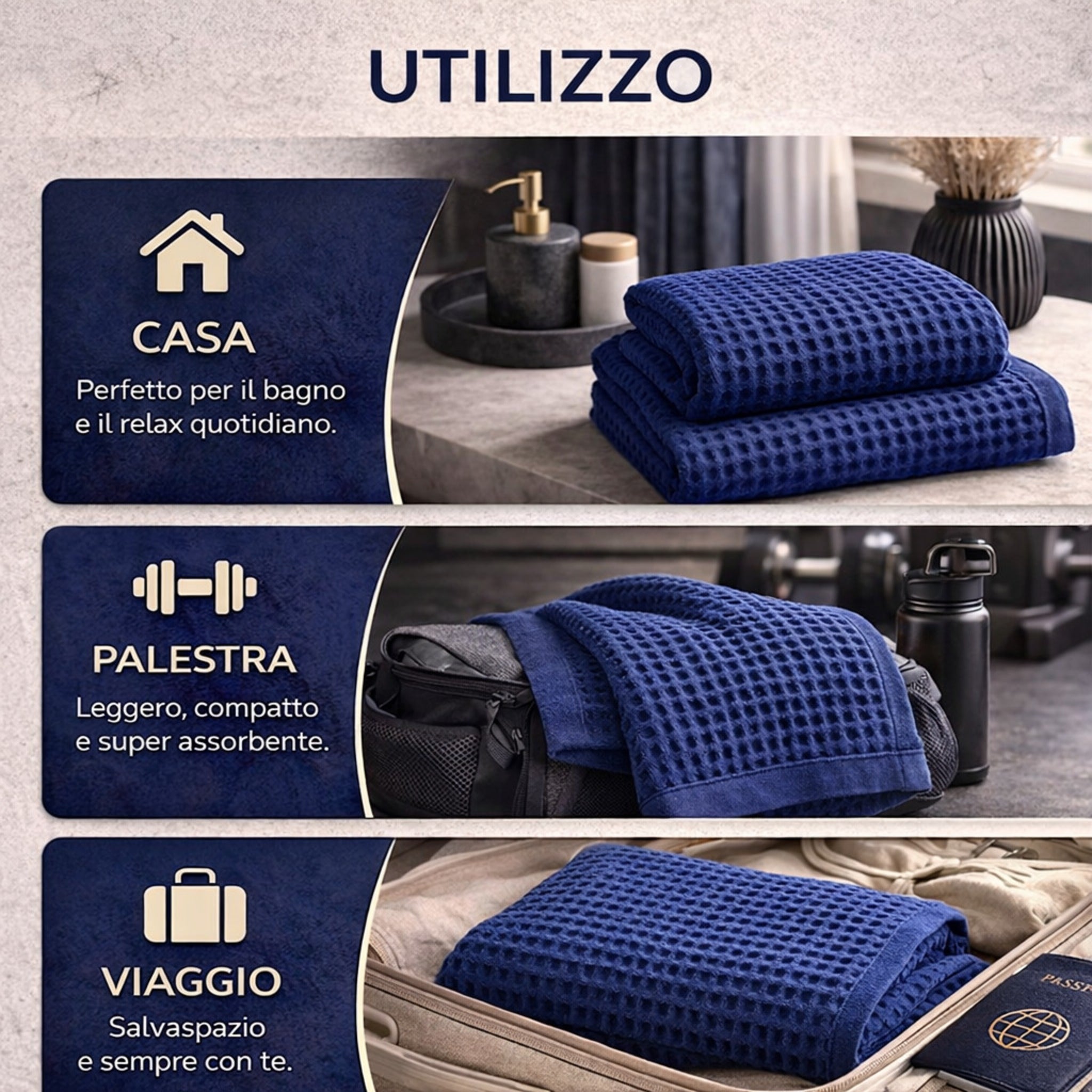 Asciugamani cotone ideali per casa palestra e viaggio