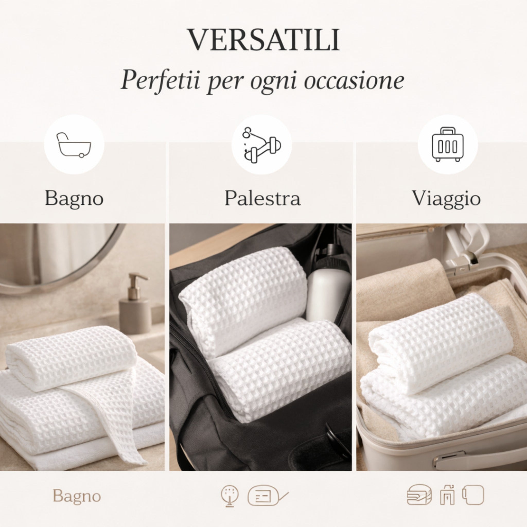 Asciugamani cotone ideali per casa palestra e viaggio