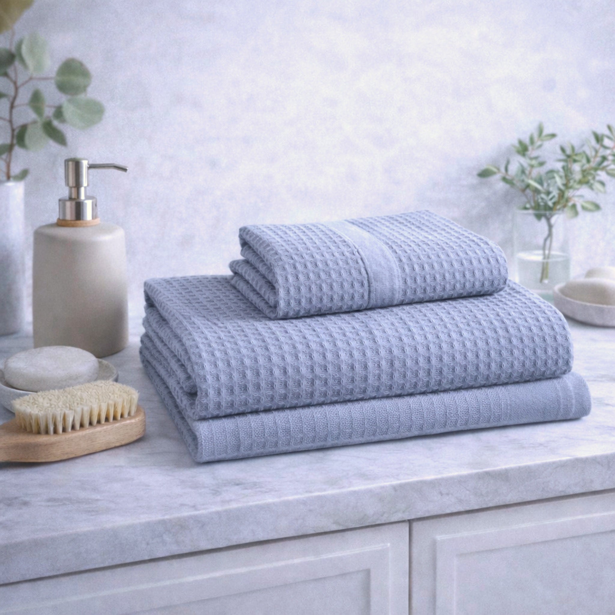 Set asciugamani Rebecca Home Martina in cotone nido d’ape colore avio
