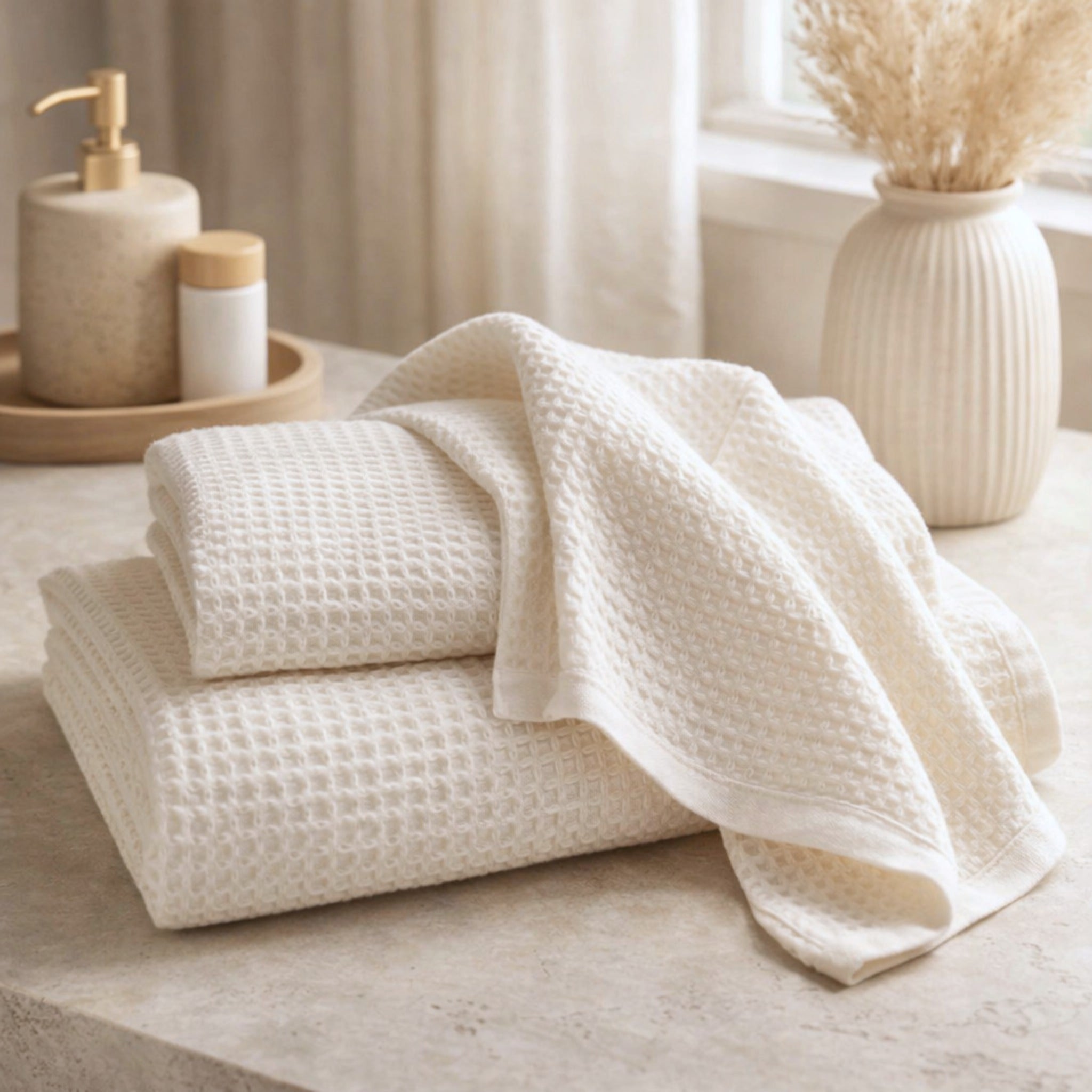 Set asciugamani Rebecca Home Martina in cotone nido d’ape colore avorio