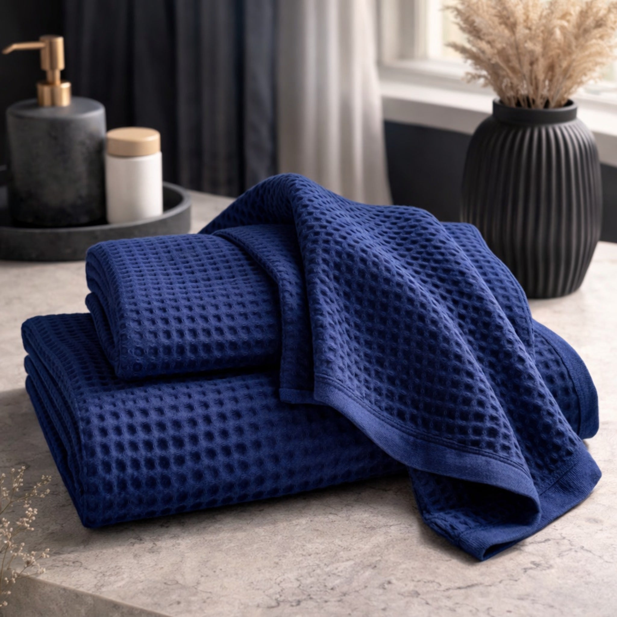 Set asciugamani Rebecca Home Martina in cotone nido d’ape colore blu