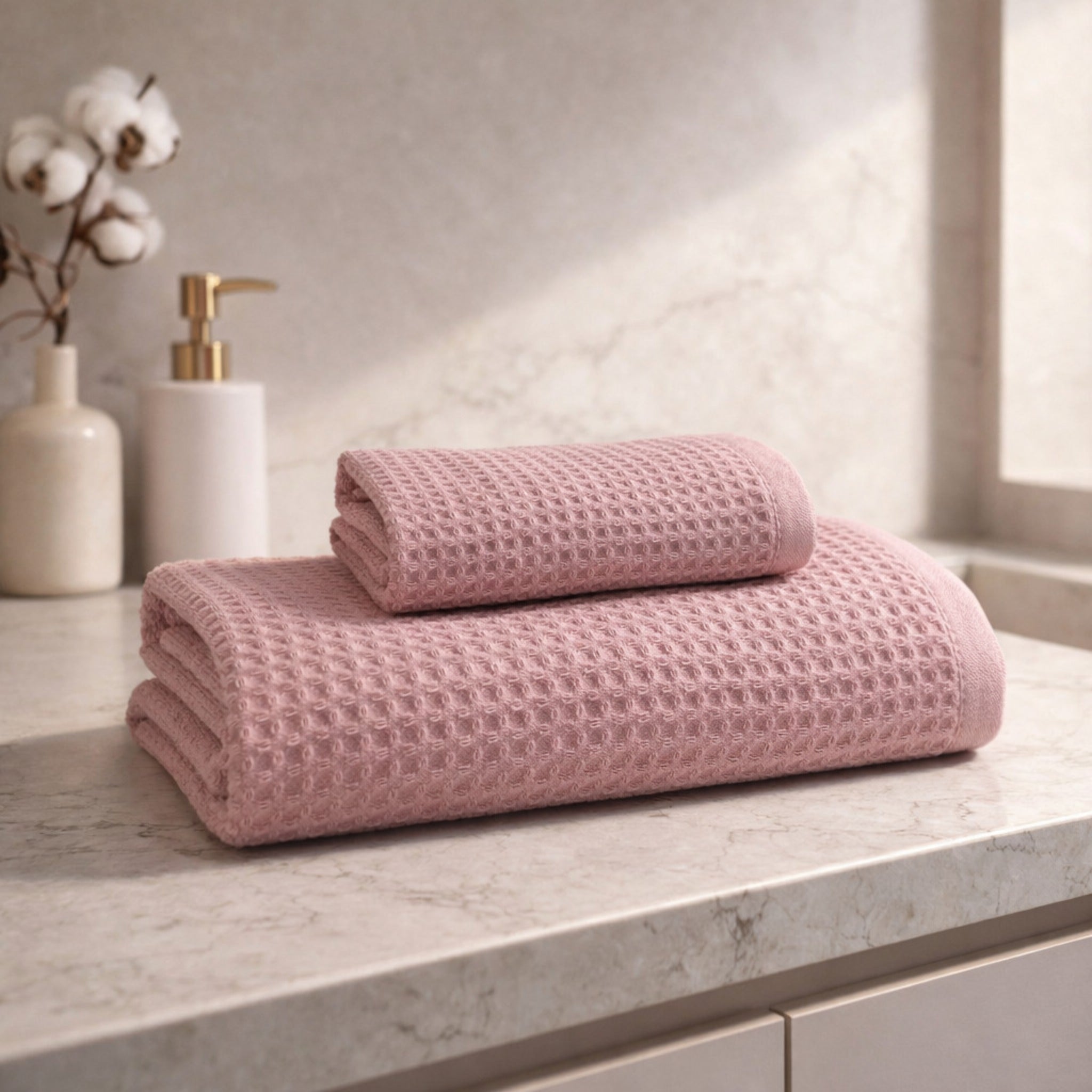 Set asciugamani Rebecca Home Martina in cotone nido d’ape colore rosa antico