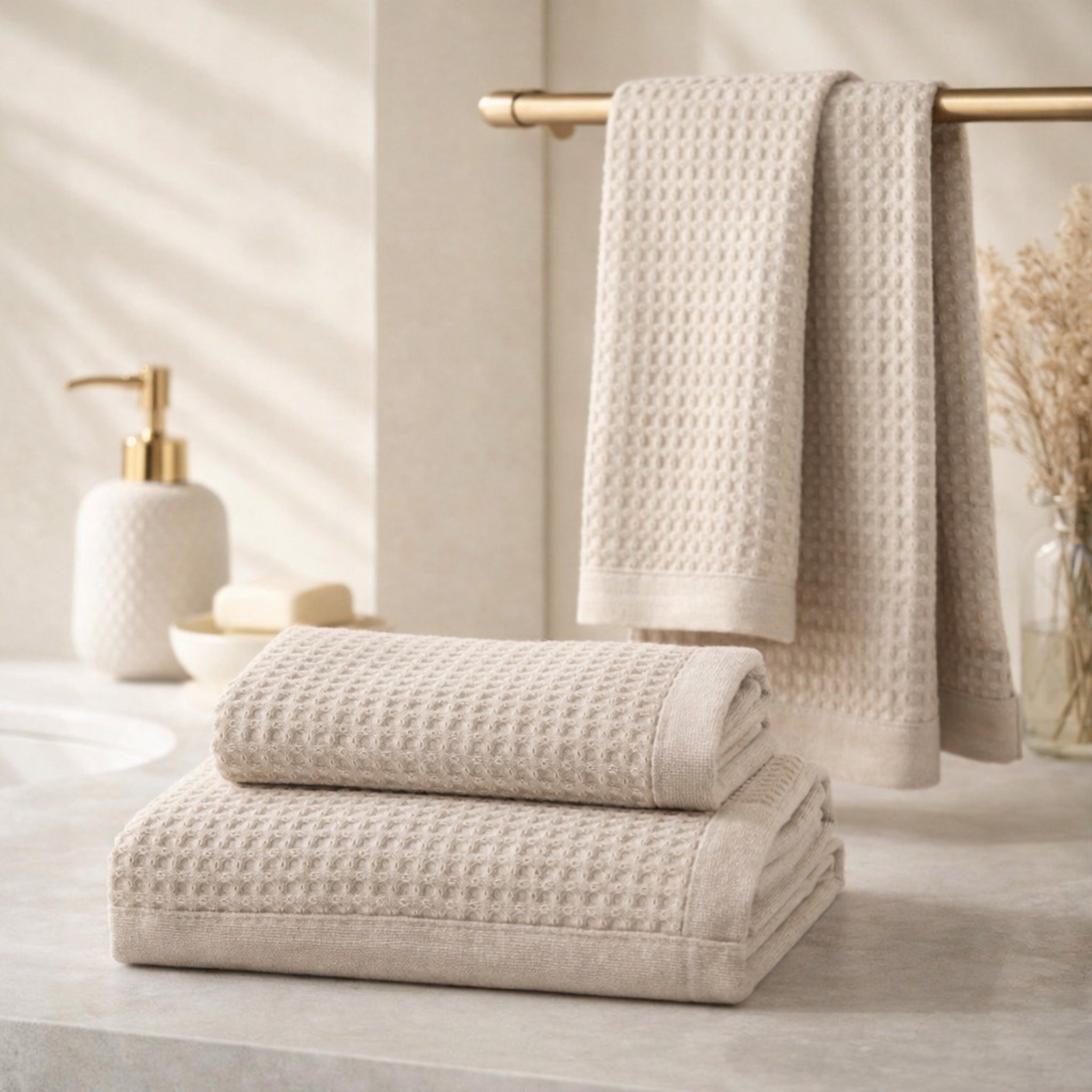 Set asciugamani Rebecca Home Martina in cotone nido d’ape colore sabbia