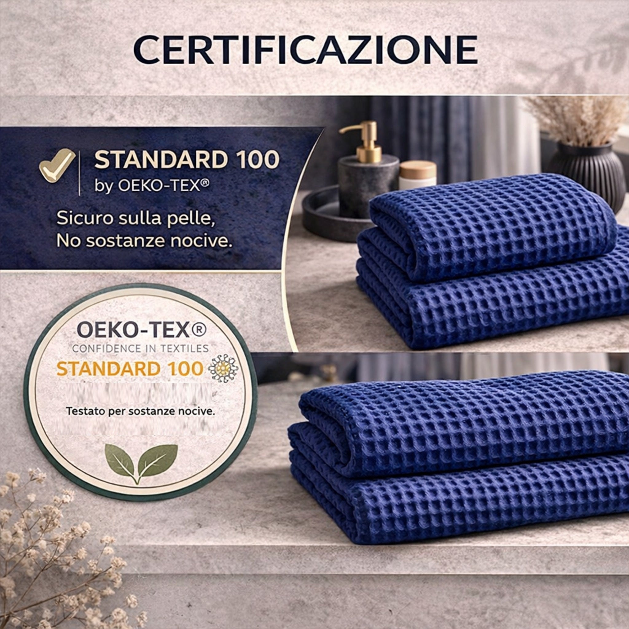 Asciugamani certificati OEKO-TEX privi di sostanze nocive