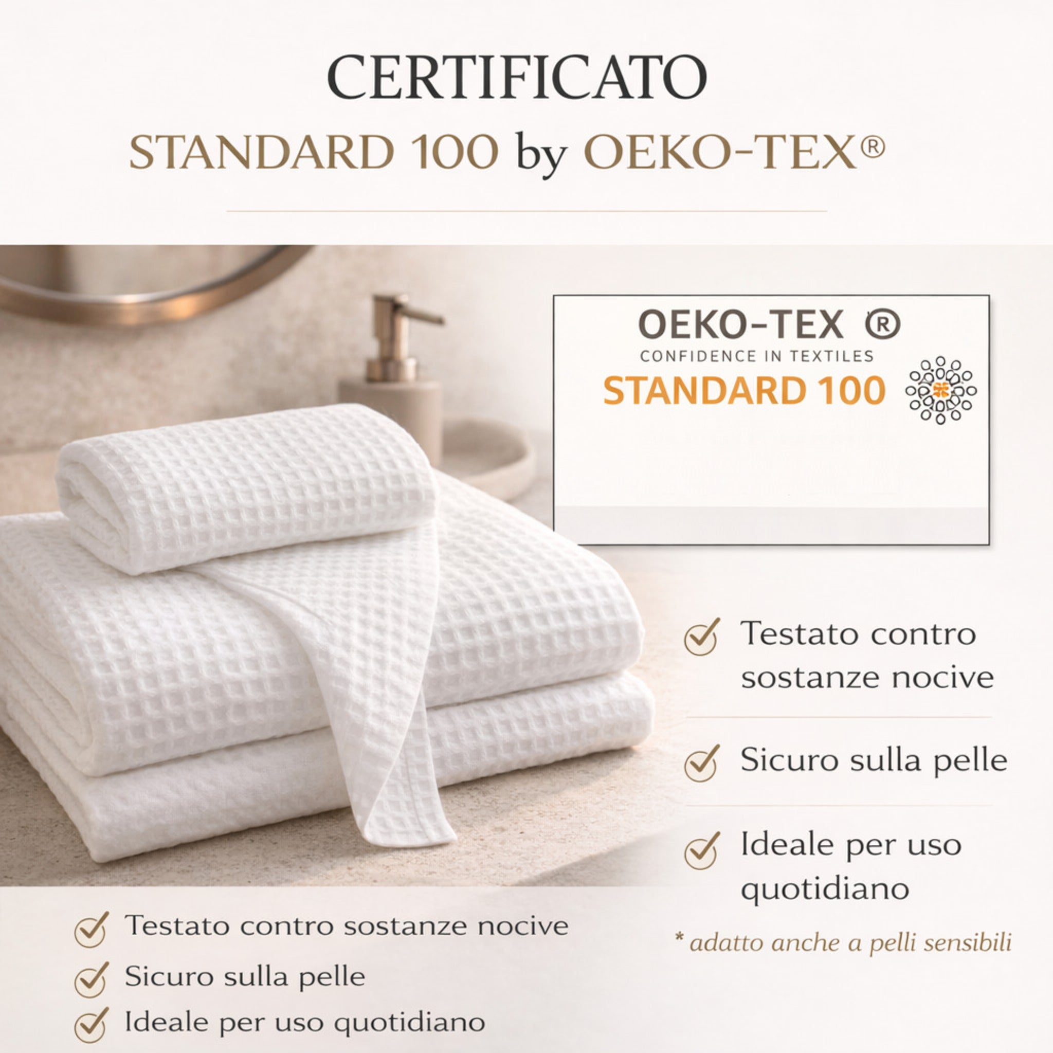 Asciugamani certificati OEKO-TEX privi di sostanze nocive