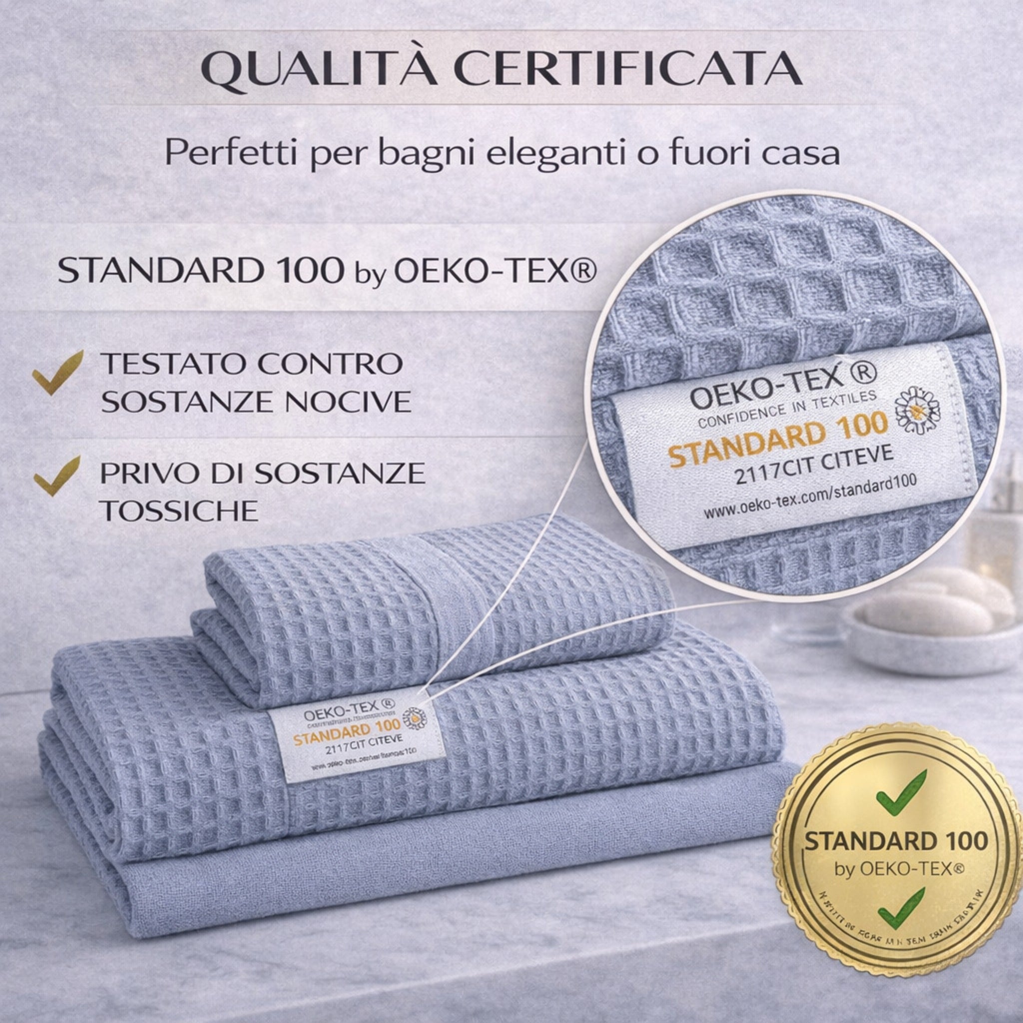 Asciugamani certificati OEKO-TEX privi di sostanze nocive
