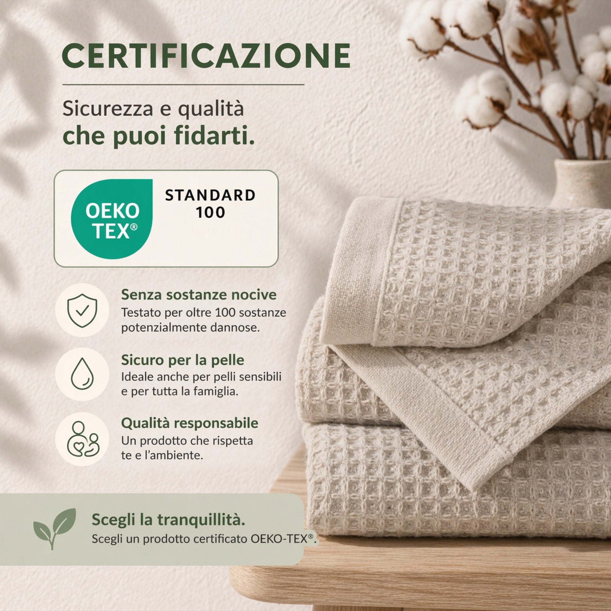 Asciugamani certificati OEKO-TEX privi di sostanze nocive