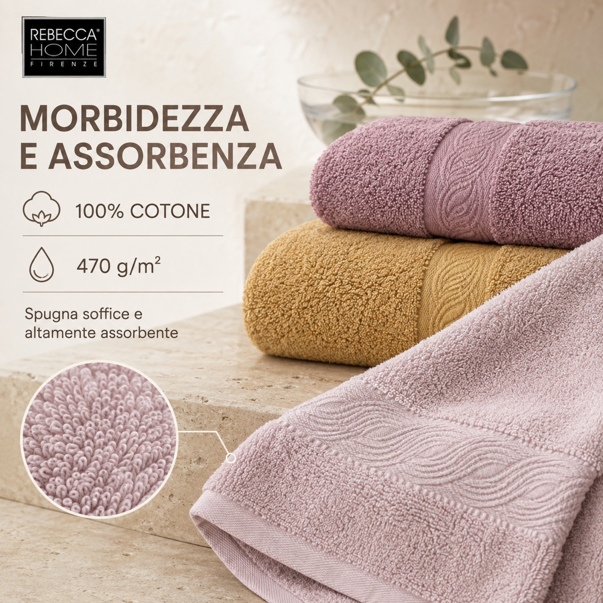 Set asciugamani Onda Rebecca Home in cotone 470 g/m² morbido e assorbente