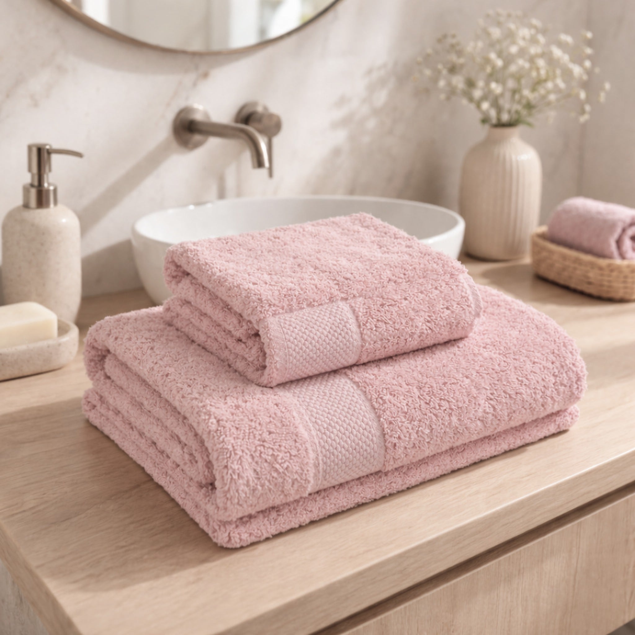 Asciugamani rosa in bagno moderno stile naturale