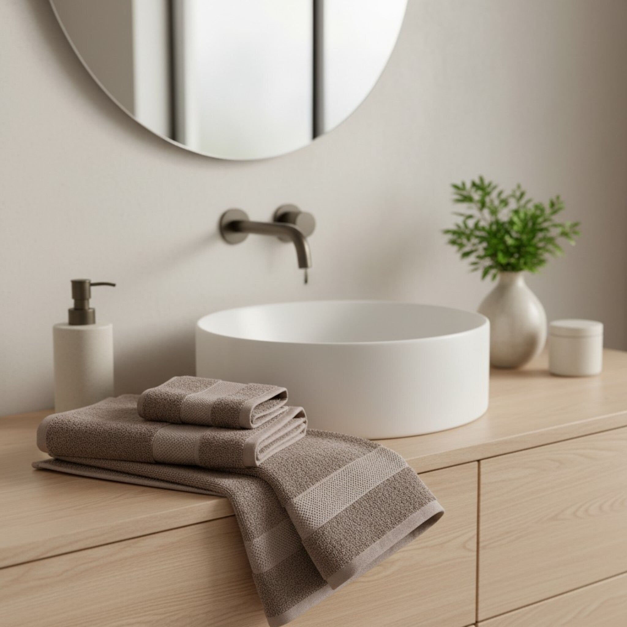 Asciugamani tortora in bagno moderno elegante