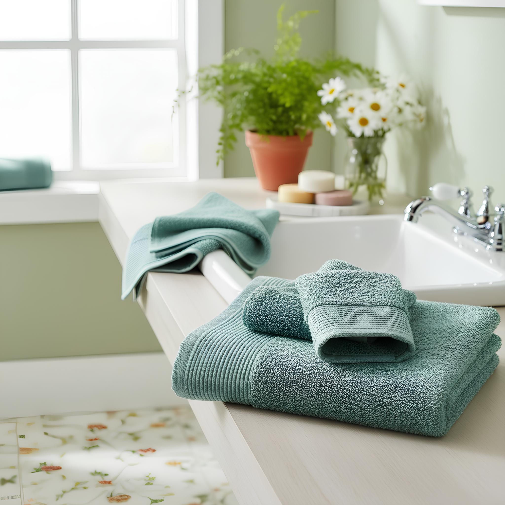 set asciugamani bagno spugna morbida assorbente verde acqua