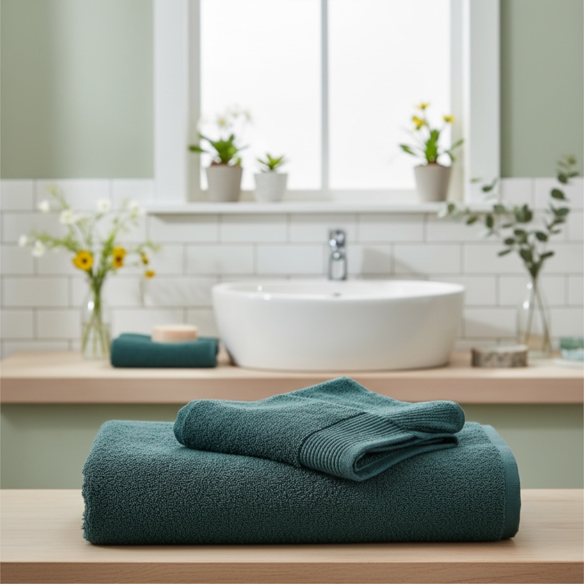 set asciugamani bagno spugna morbida assorbente verde