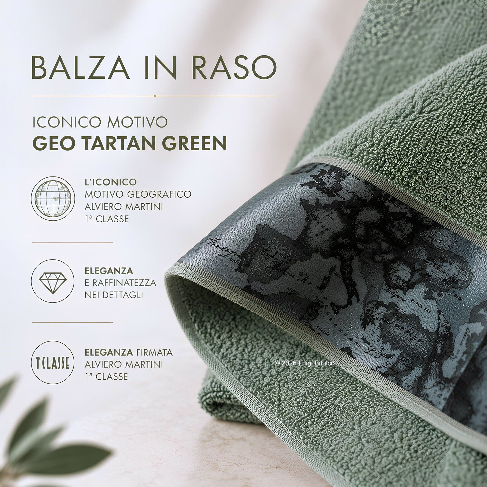 Dettaglio balza in raso con motivo Geo Tartan Green Alviero Martini Prima Classe