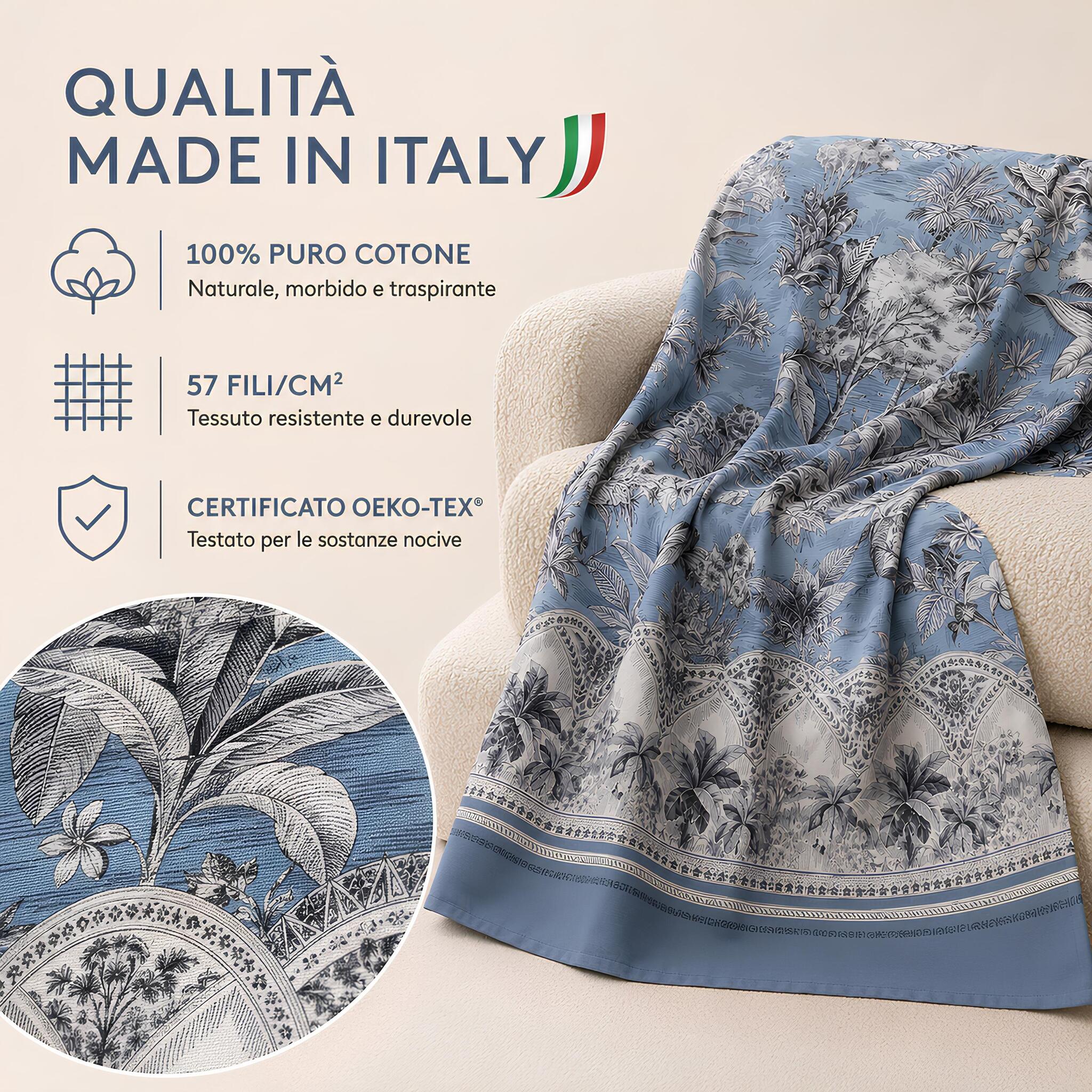 Telo arredo Bassetti Boboli azzurro 100% cotone 57 fili Made in Italy Oeko-Tex