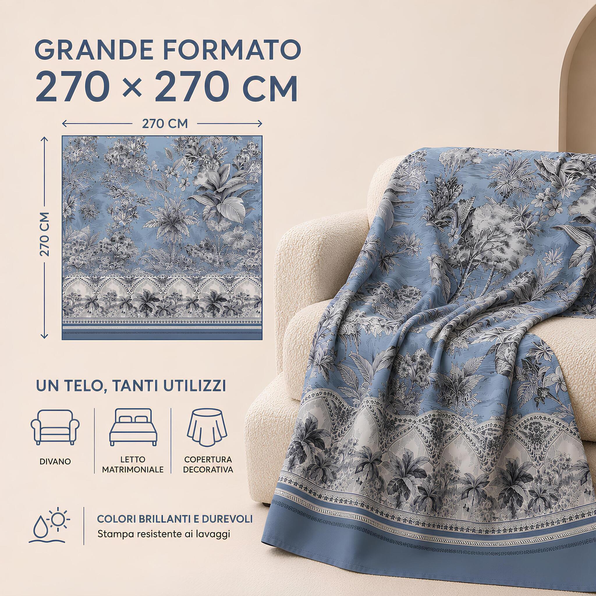 Telo copritutto Bassetti Boboli azzurro 270x270 cm per divano e letto matrimoniale