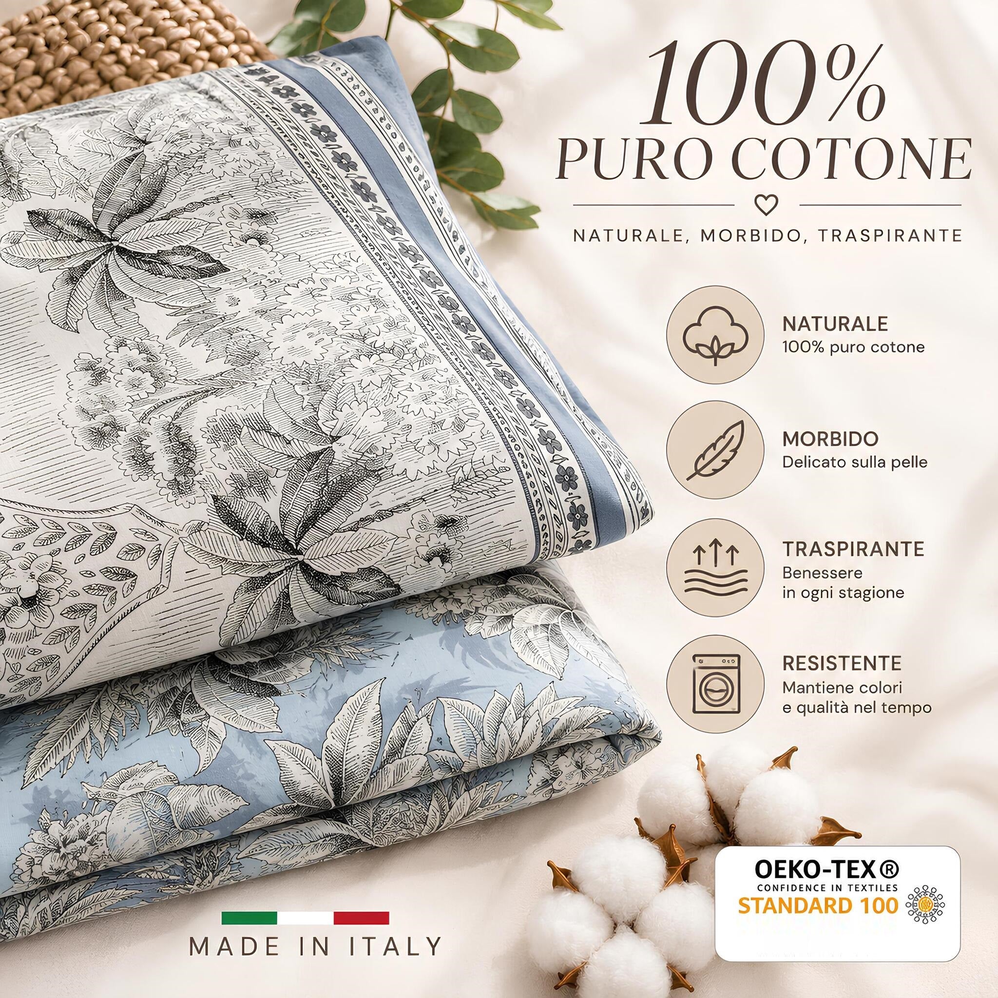 Bassetti Granfoulard Boboli Azzurro in 100% puro cotone morbido traspirante certificato OEKO-TEX