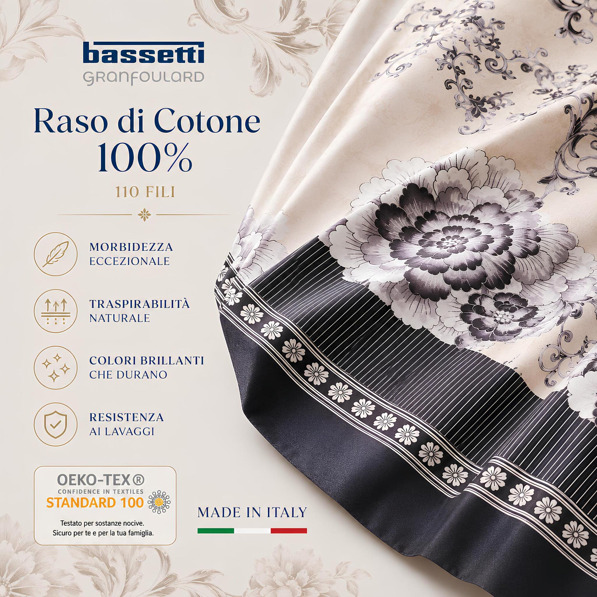 Bassetti Granfoulard Paraggi Avorio in 100% raso di cotone 110 fili Made in Italy certificato OEKO-TEX