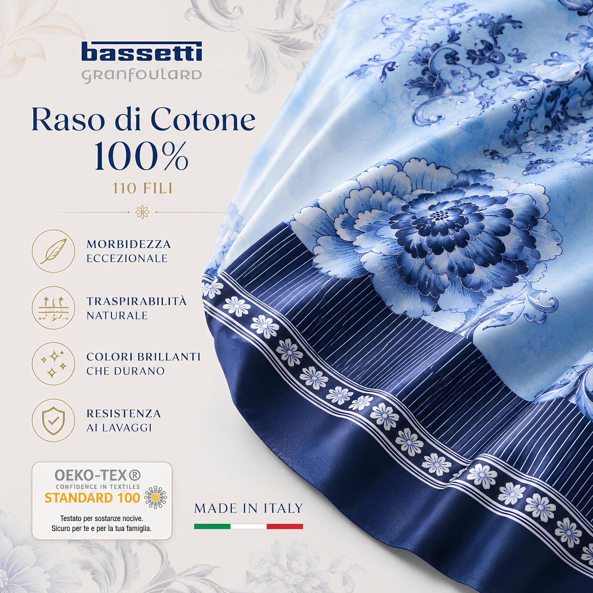 Bassetti Granfoulard Paraggi Azzurro in 100% raso di cotone 110 fili Made in Italy certificato OEKO-TEX