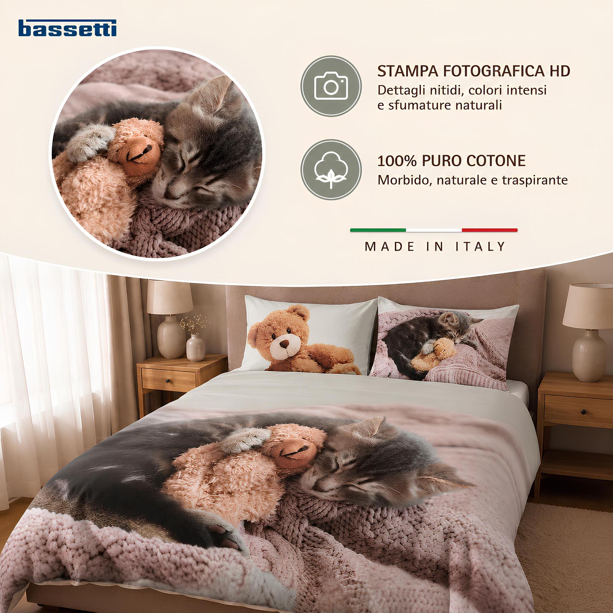 Completo Bassetti Peluche in puro cotone Made in Italy con stampa fotografica HD