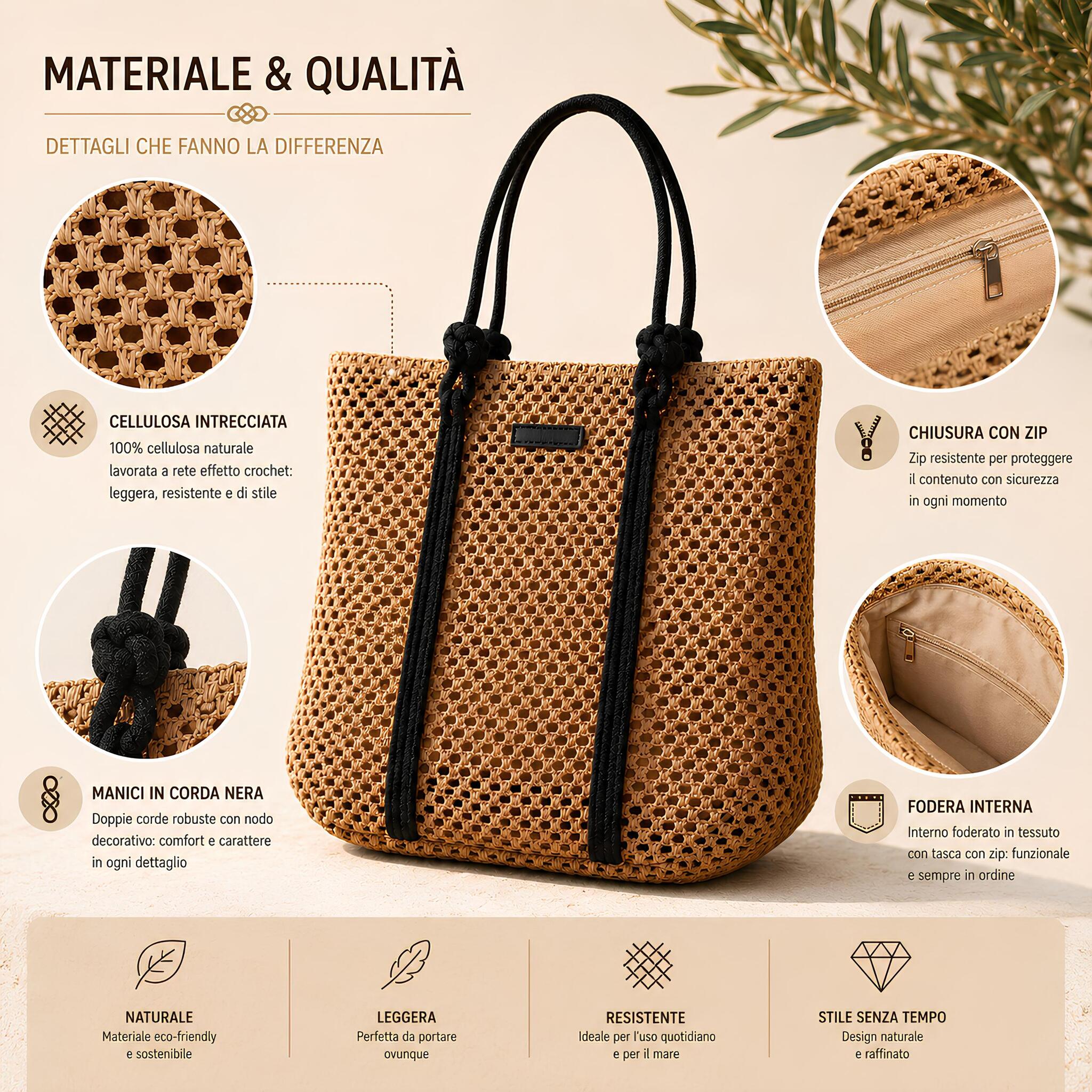 Dettagli materiale intrecciato crochet della borsa donna beige Admas Art. 19931