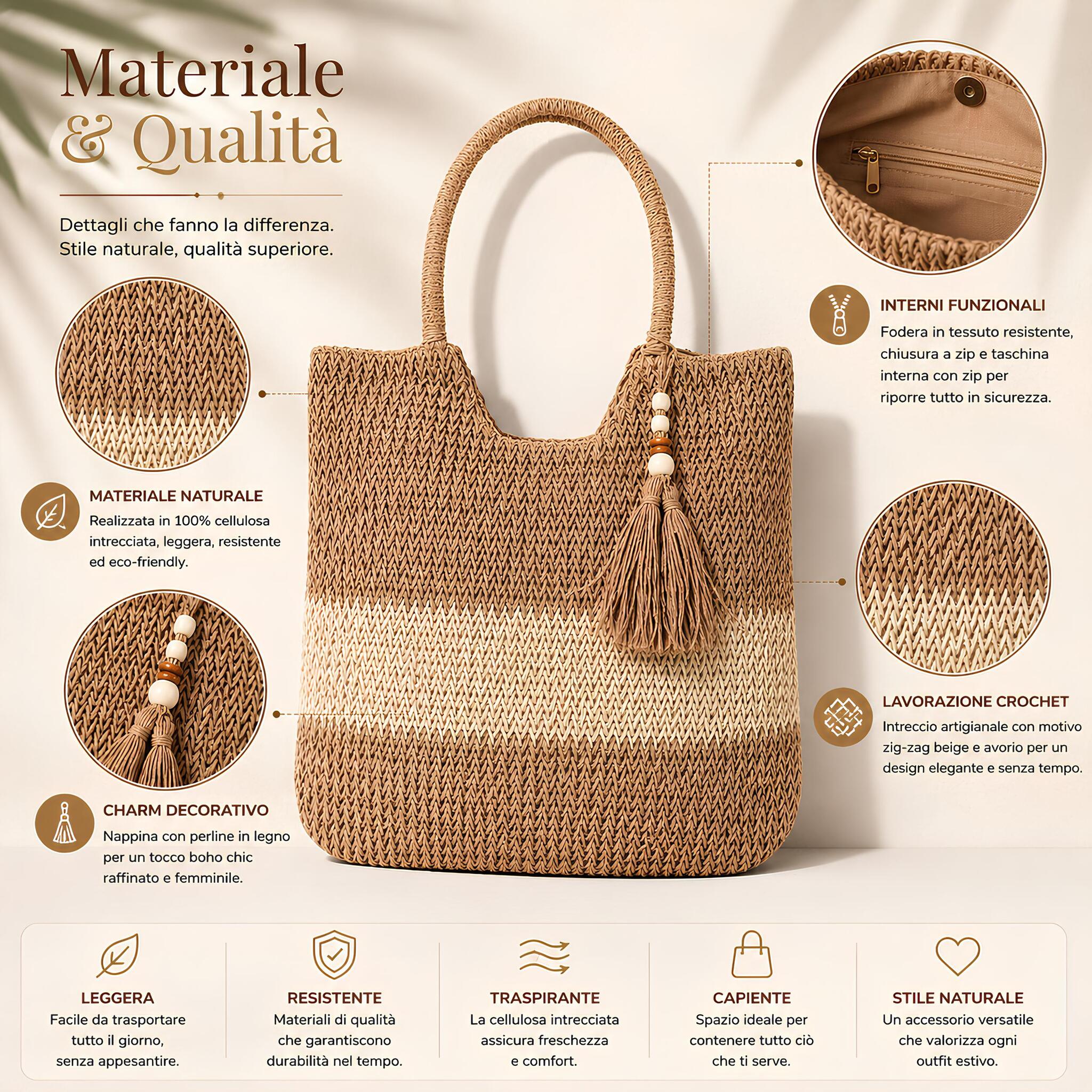 Dettagli materiale e lavorazione crochet della borsa donna Admas beige e avorio