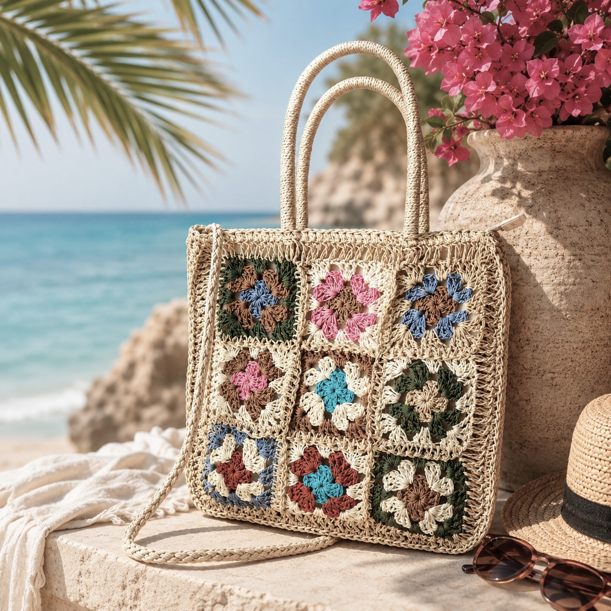 Dettaglio interno con zip della borsa mare donna crochet Admas Art. 19854