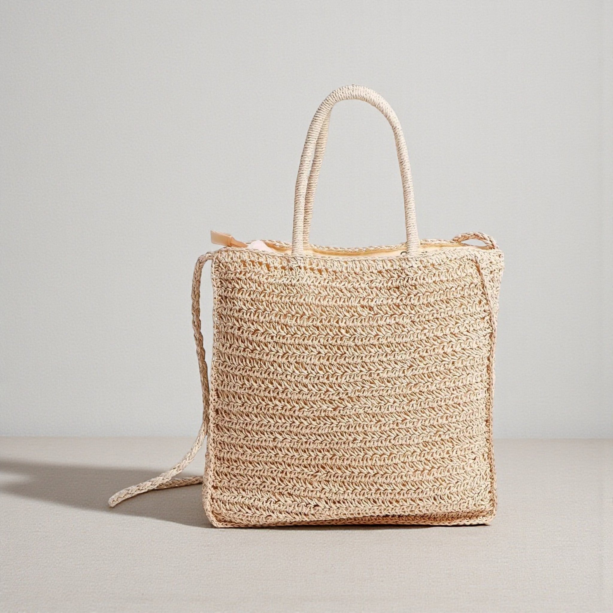 Retro della borsa mare donna Admas in rafia intrecciata con doppio manico rigido