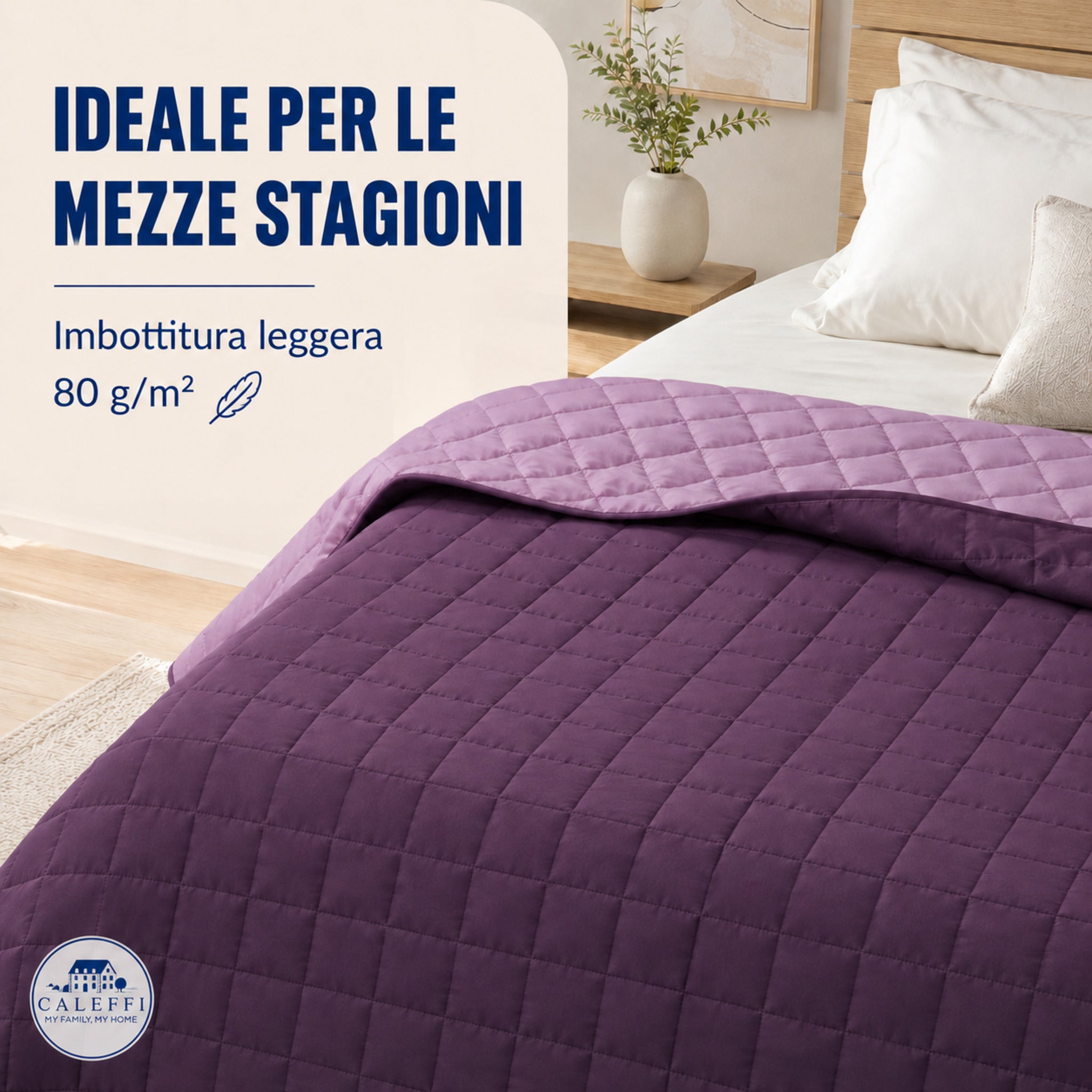Copriletto Caleffi Modern ciclamino con imbottitura da 80 g/m² ideale per le mezze stagioni