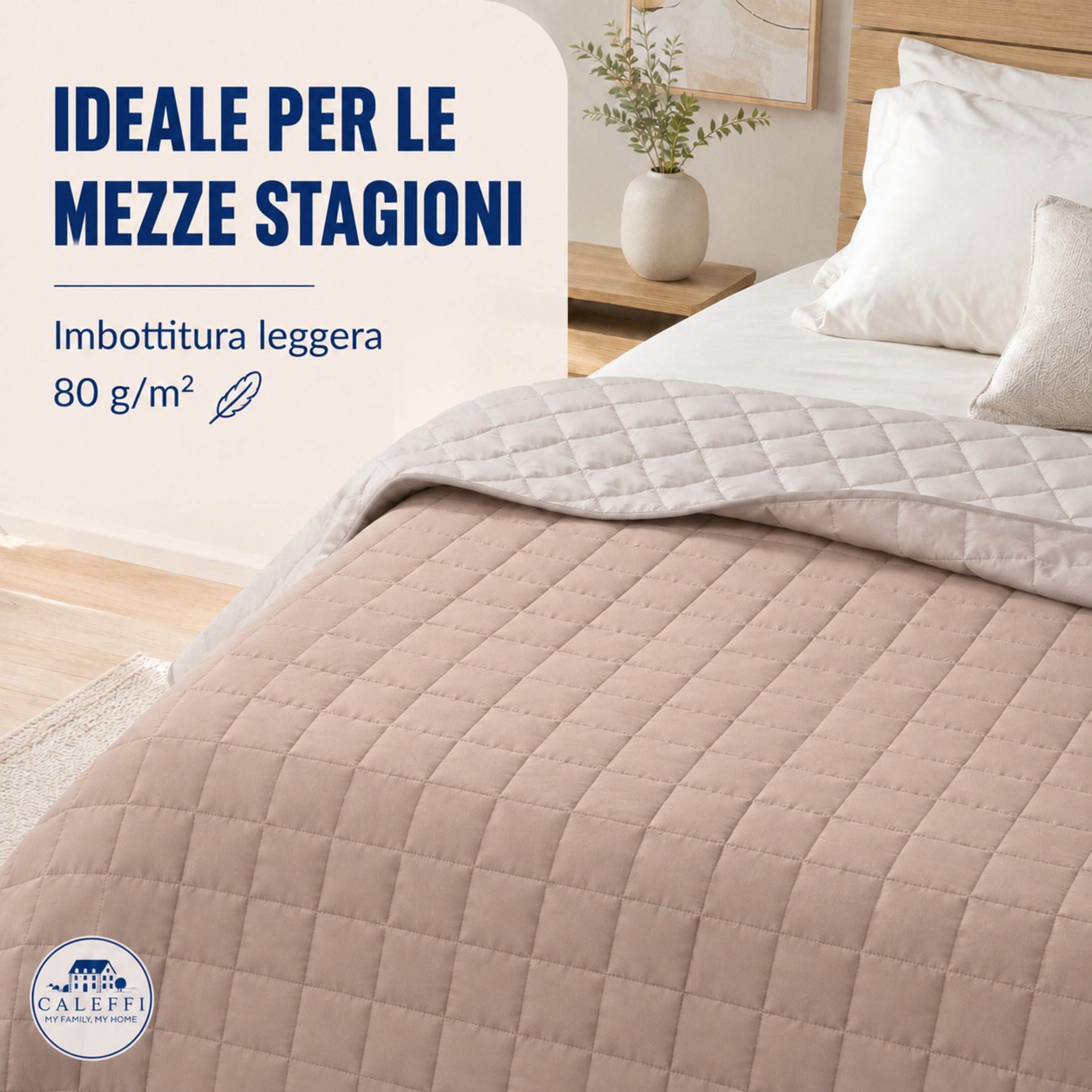 Copriletto Caleffi Modern cipria con imbottitura leggera da 80 g/m²