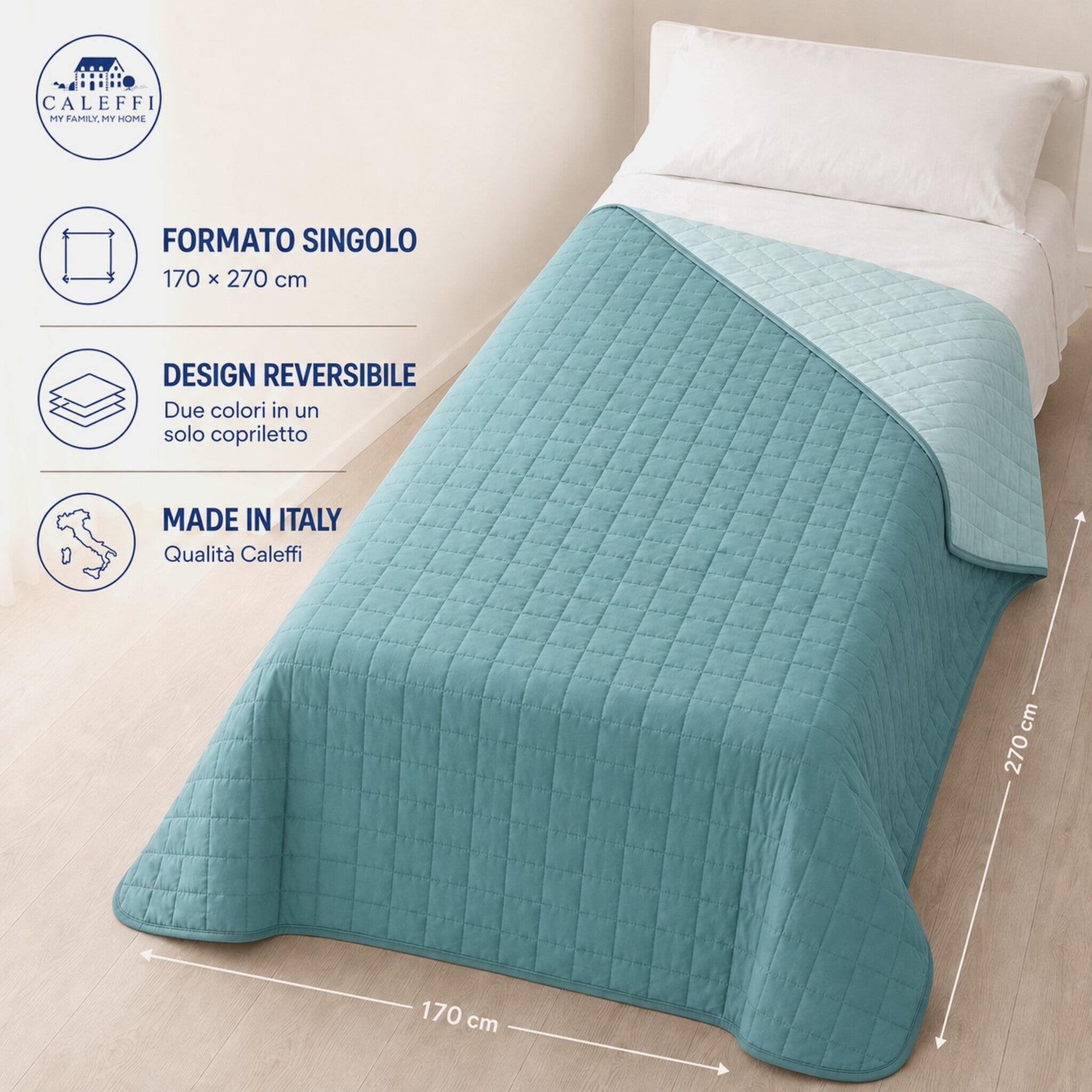 Copriletto singolo Caleffi Modern Laguna reversibile 170x270 cm Made in Italy