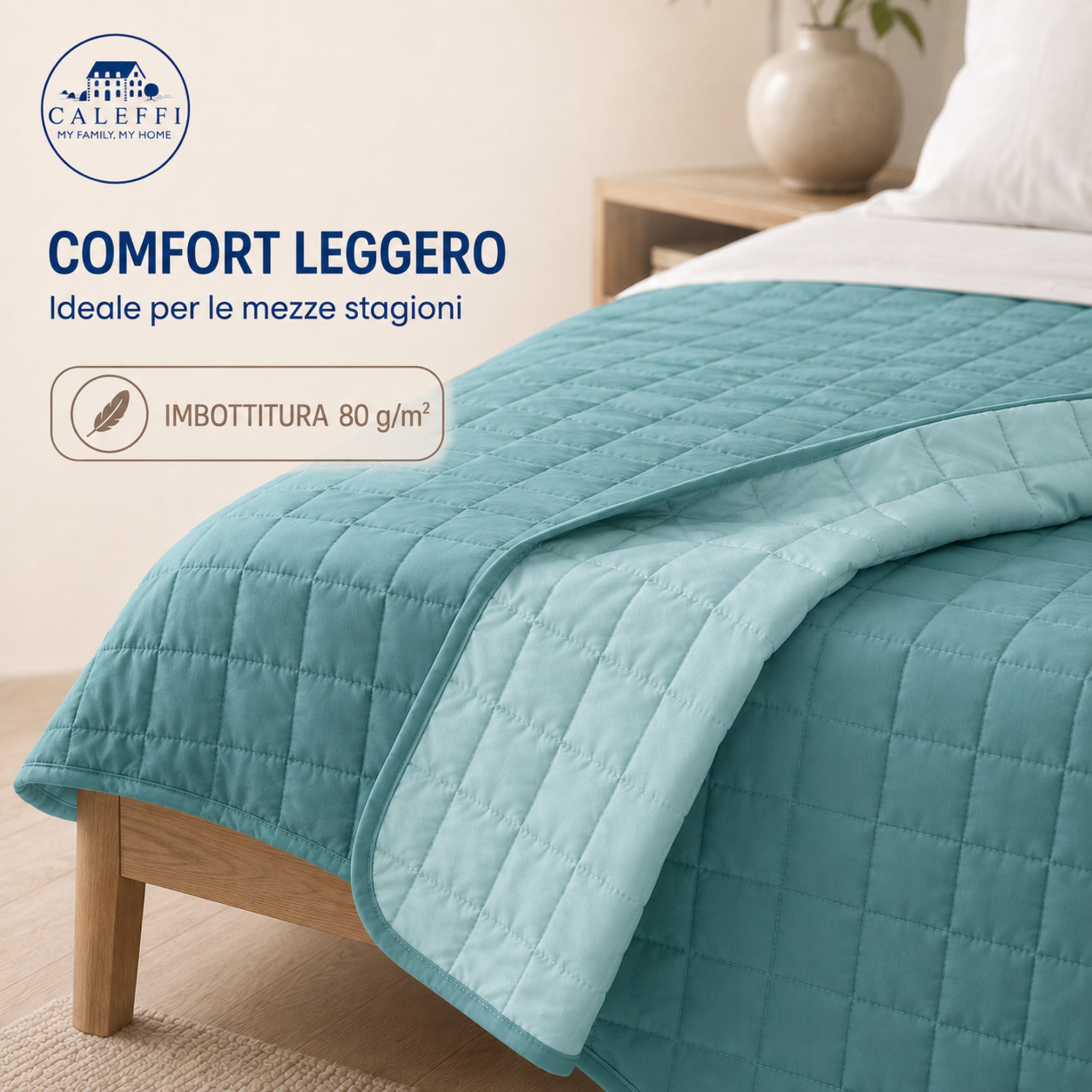 Copriletto Caleffi Modern Laguna con imbottitura leggera da 80 g/m² per le mezze stagioni
