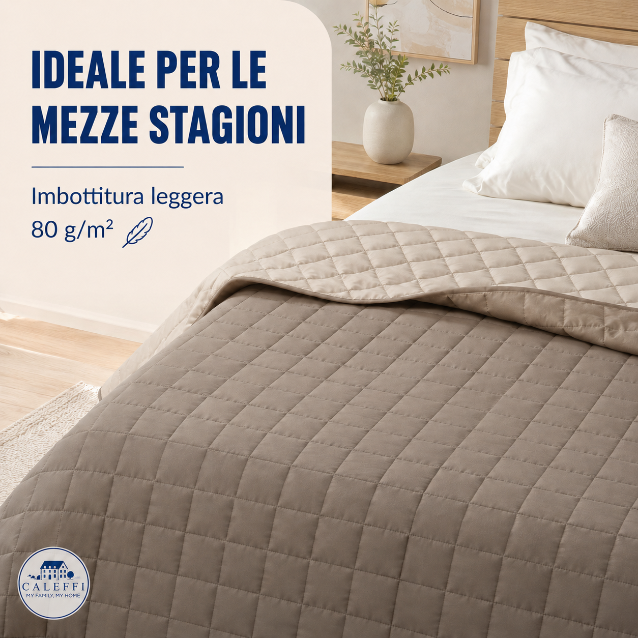 Copriletto Caleffi Modern tortora con imbottitura da 80 g/m² per primavera e autunno