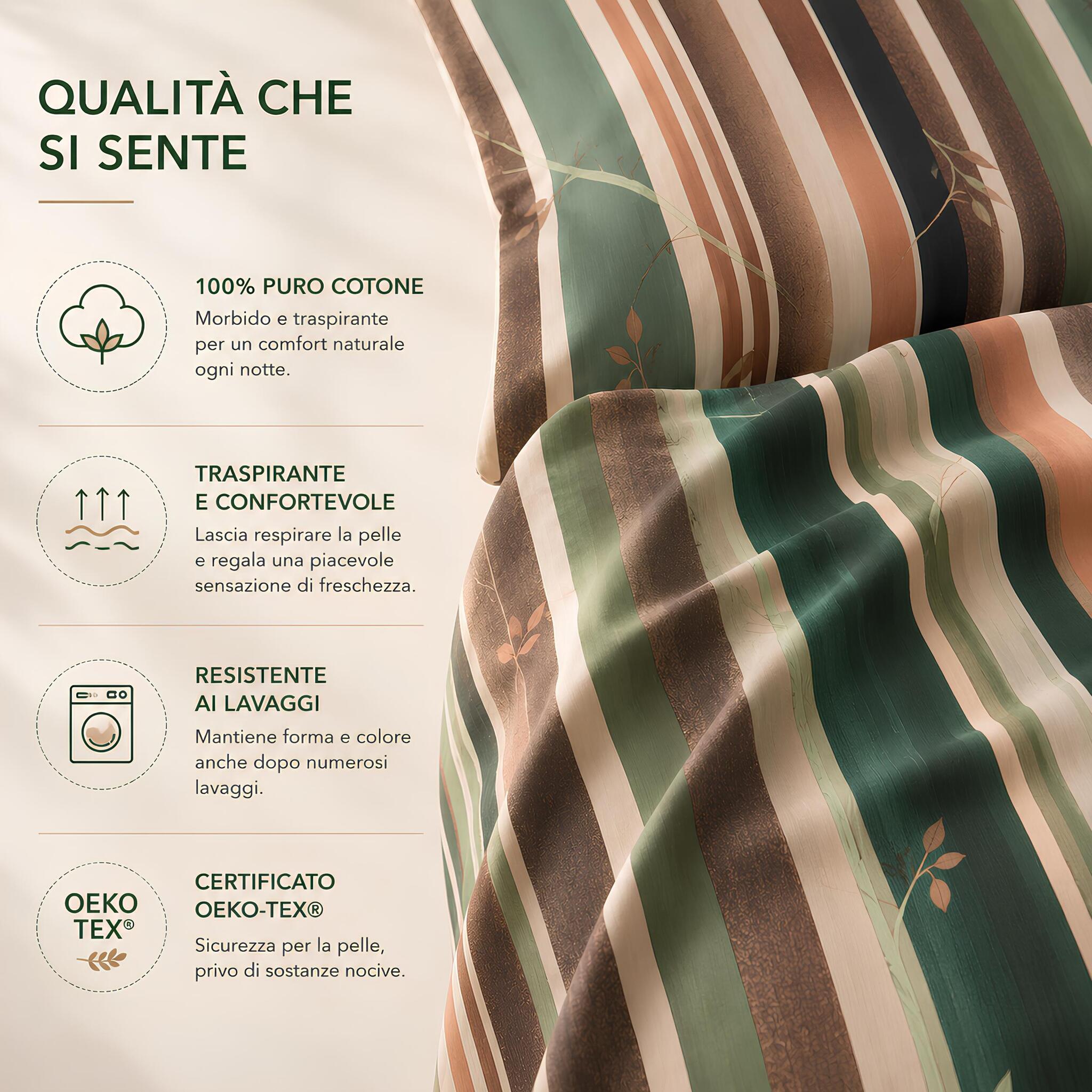 Caratteristiche del completo copripiumino matrimoniale Bassetti Grove verde in puro cotone