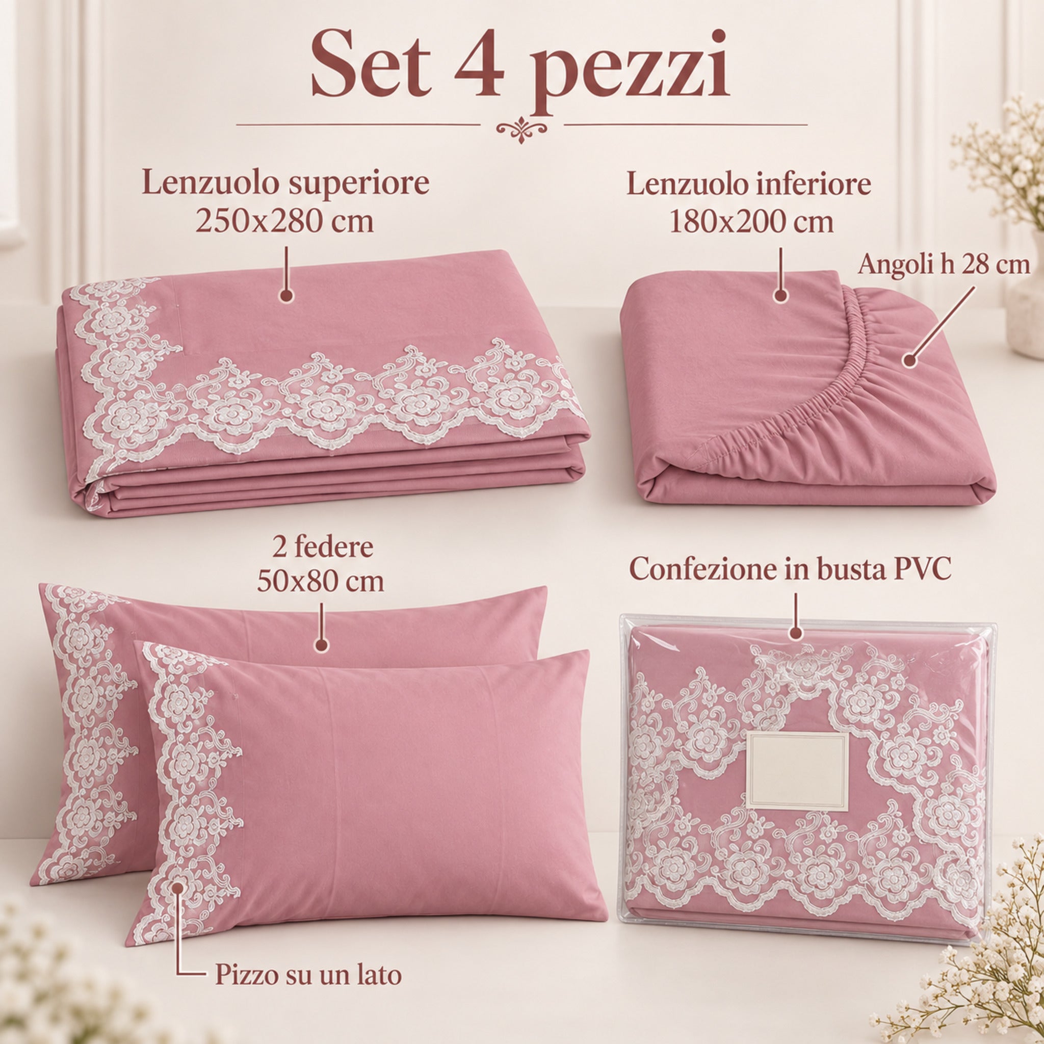 Completo Carezze Krizia rosa antico set 4 pezzi con lenzuola e federe