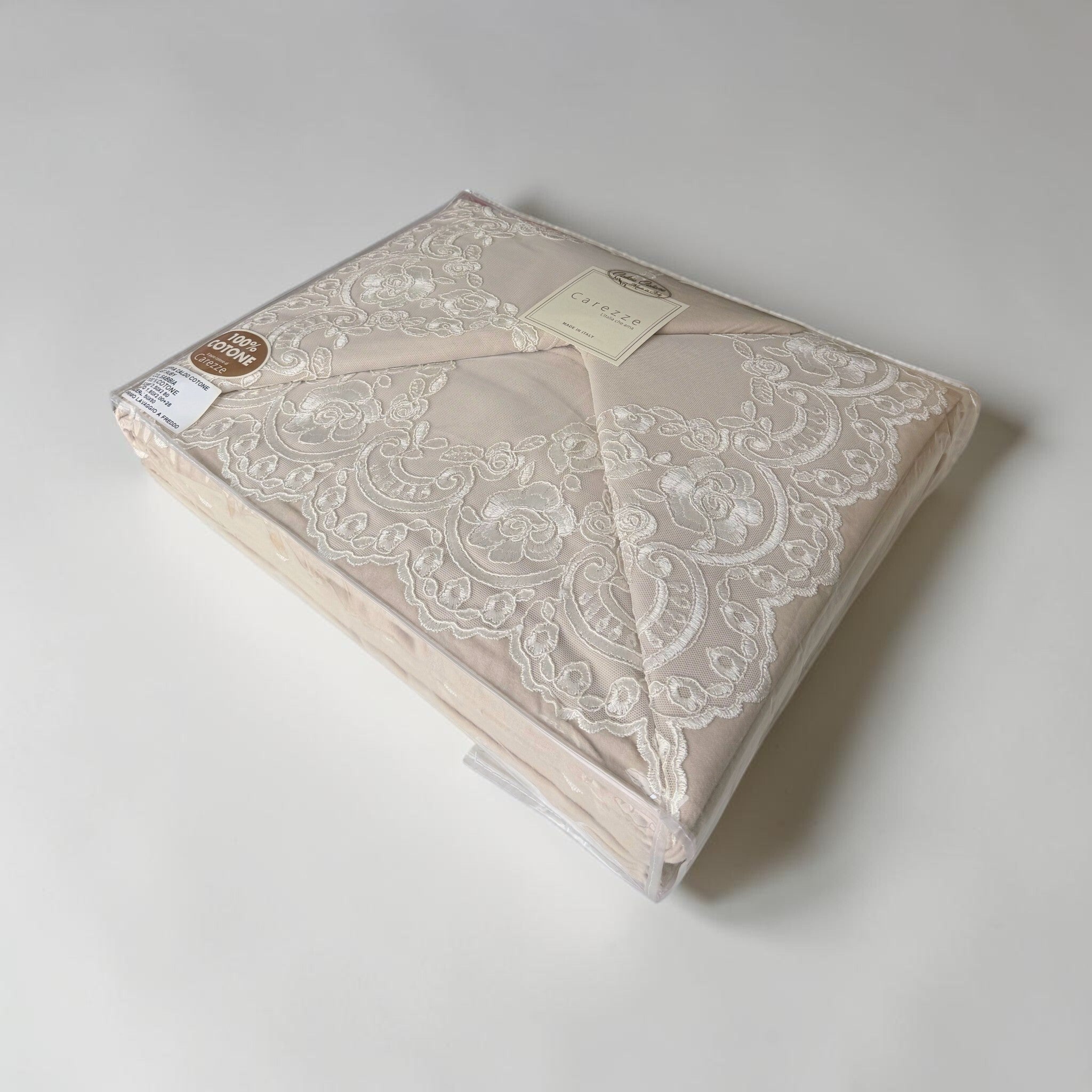 Confezione Carezze Ruby Sabbia completo lenzuola matrimoniale con balza in pizzo