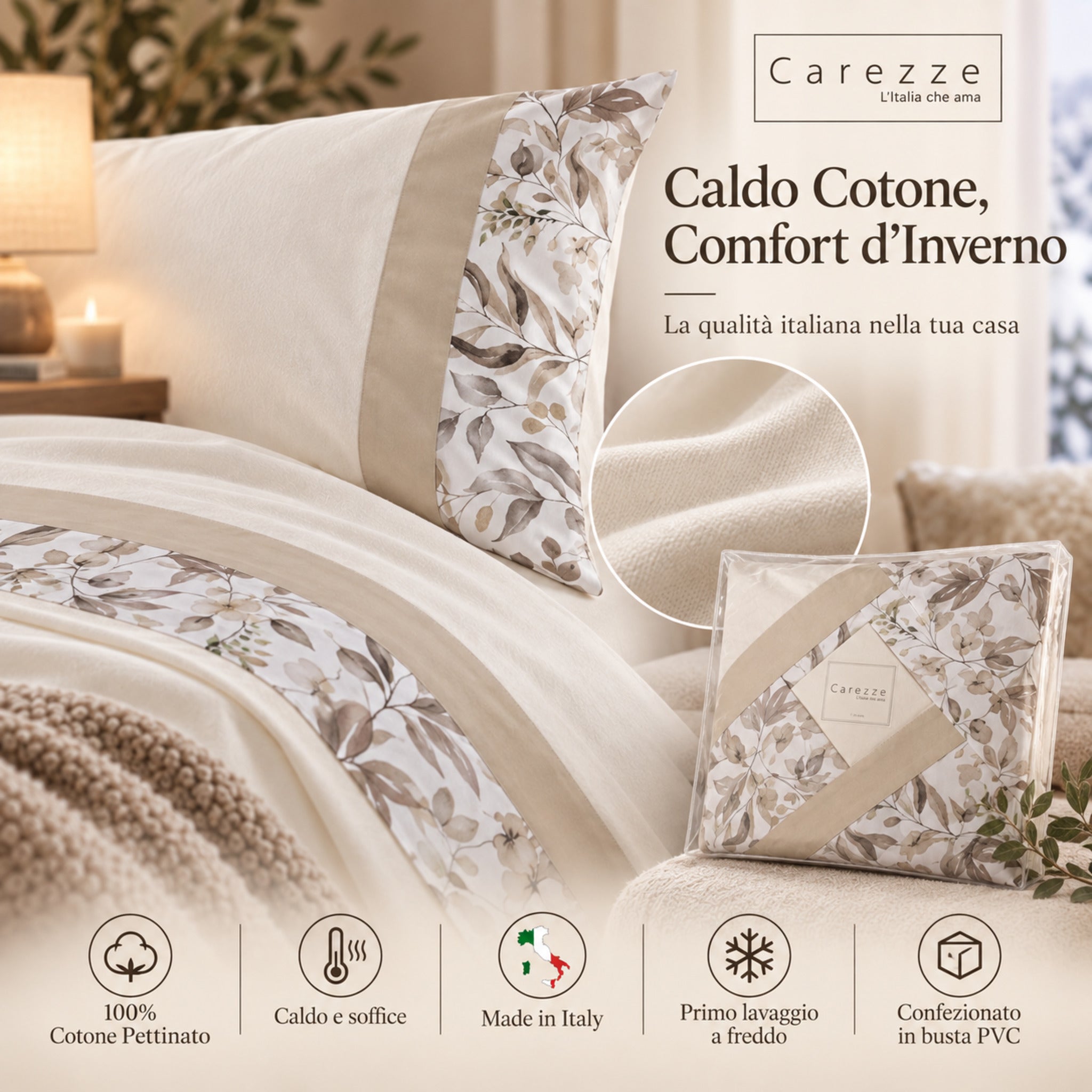 Completo Carezze Terry Avorio in caldo cotone 100% pettinato Made in Italy