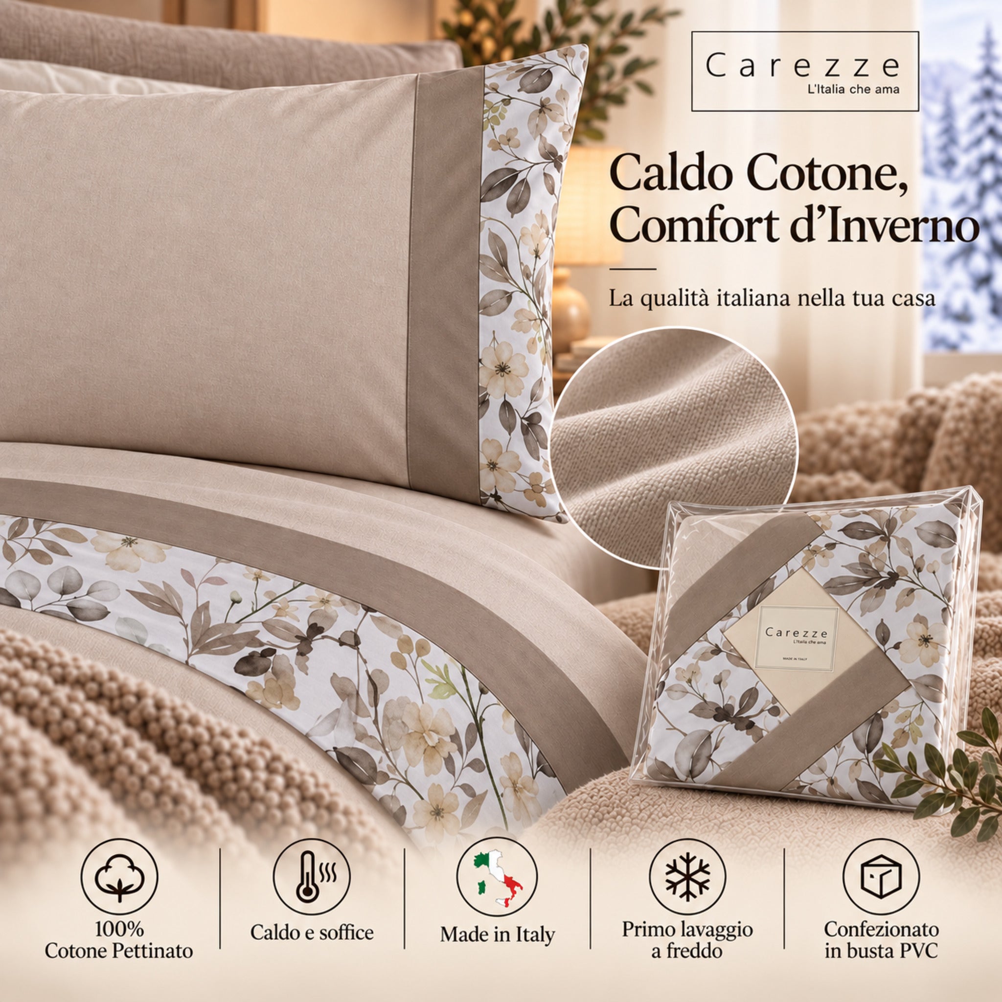 Completo Carezze Terry Sabbia in caldo cotone 100% pettinato con doppia balza fantasia
