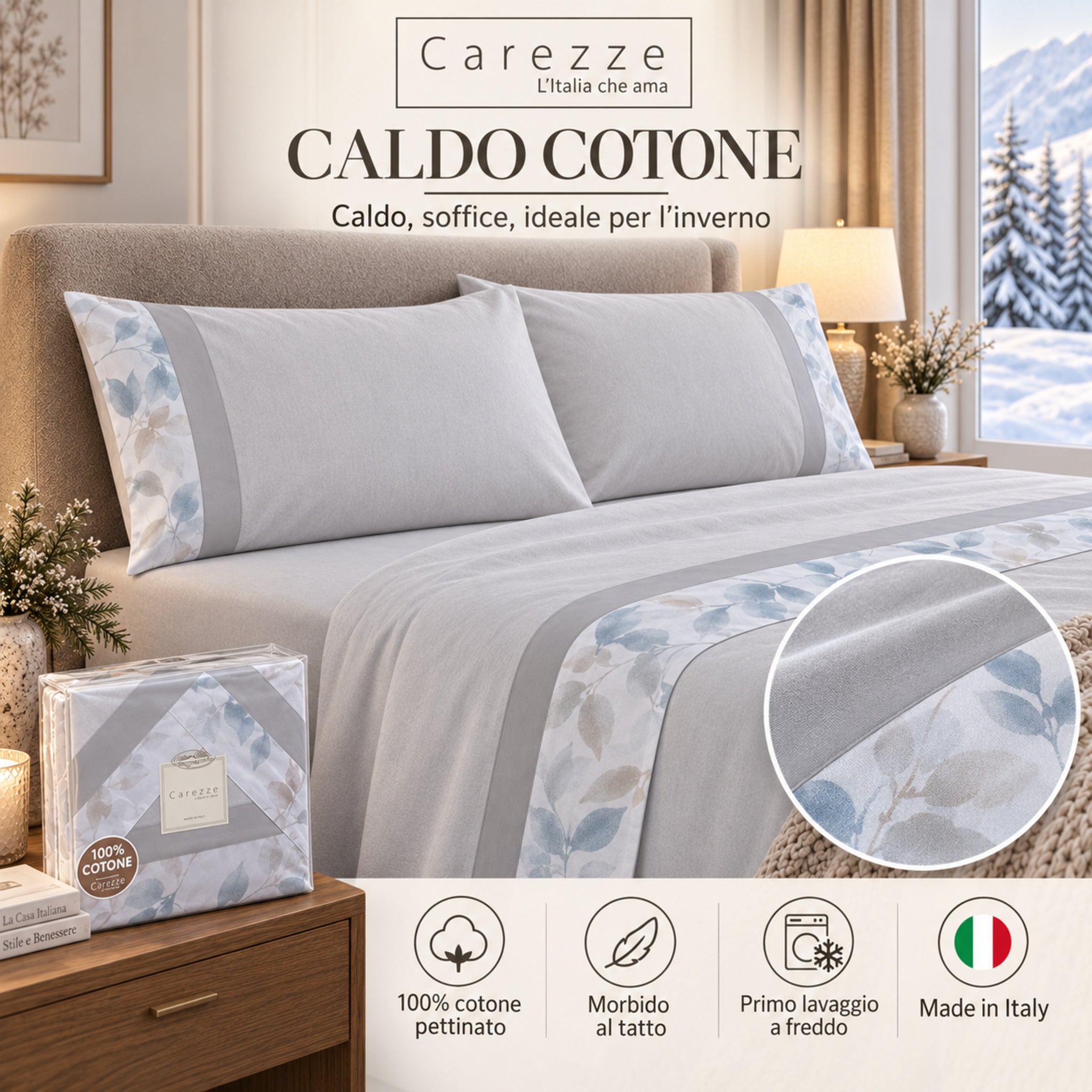 Completo Carezze Wendy Grigio caldo cotone 100% pettinato morbido per inverno