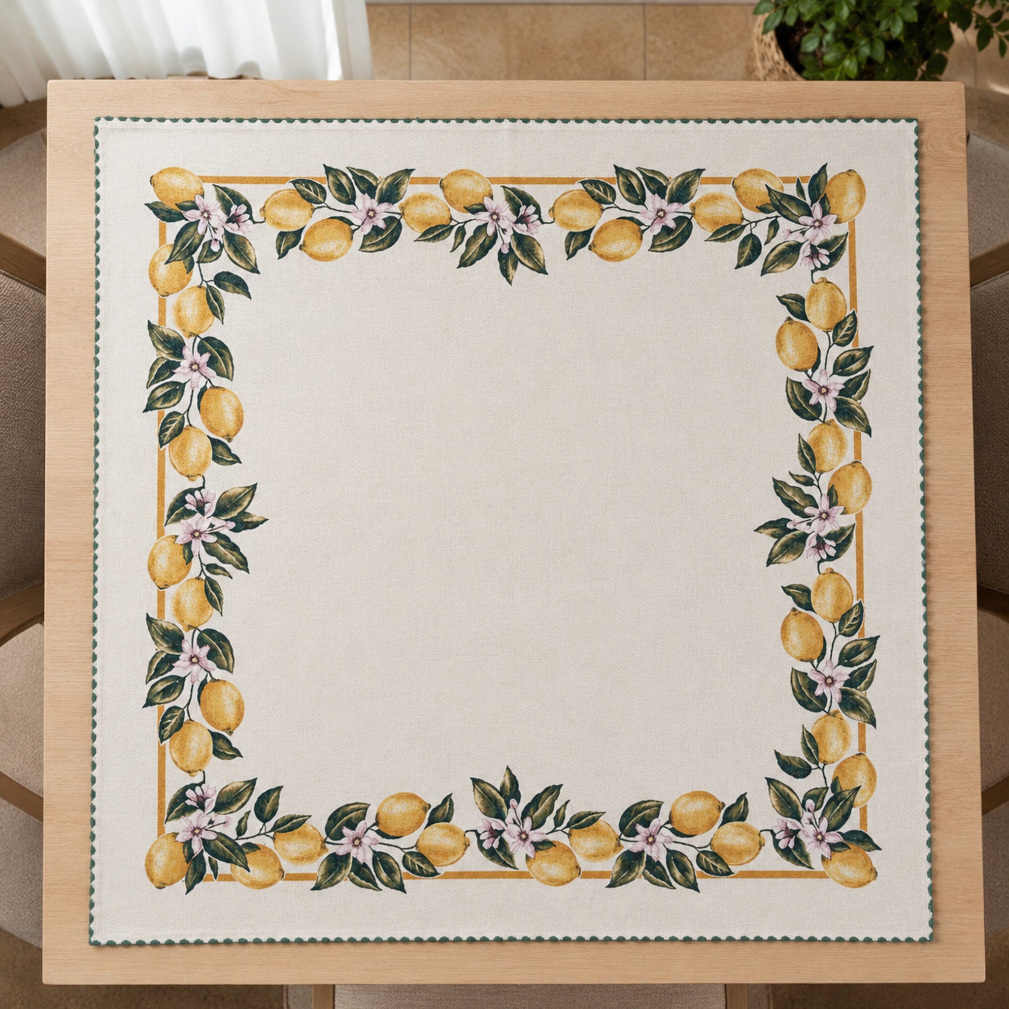 Centrotavola quadrato gobelin jacquard Zambaiti con fantasia limoni mediterranei 85x85 cm