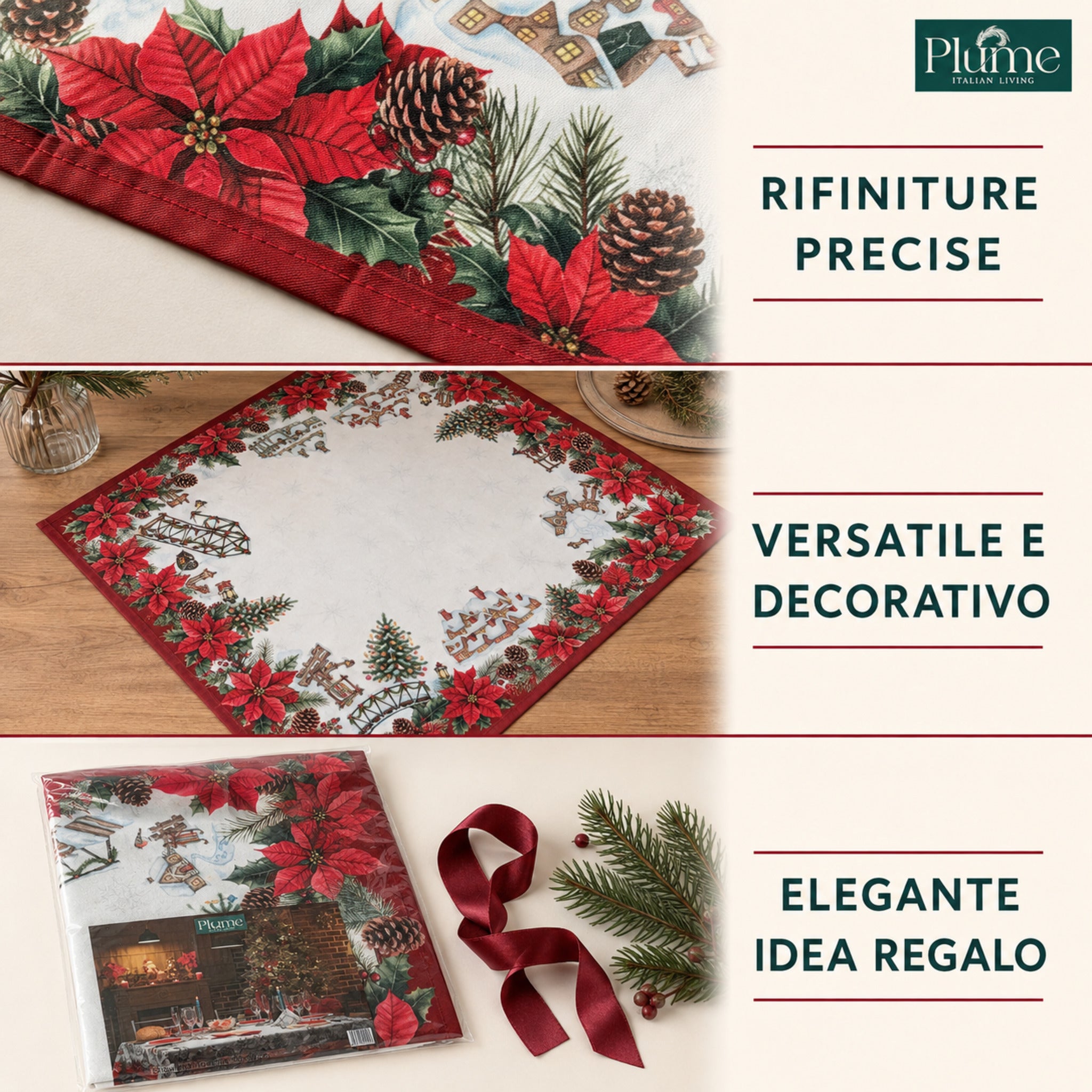 Centrotavola natalizio Plume Snowland con rifiniture precise e confezione regalo