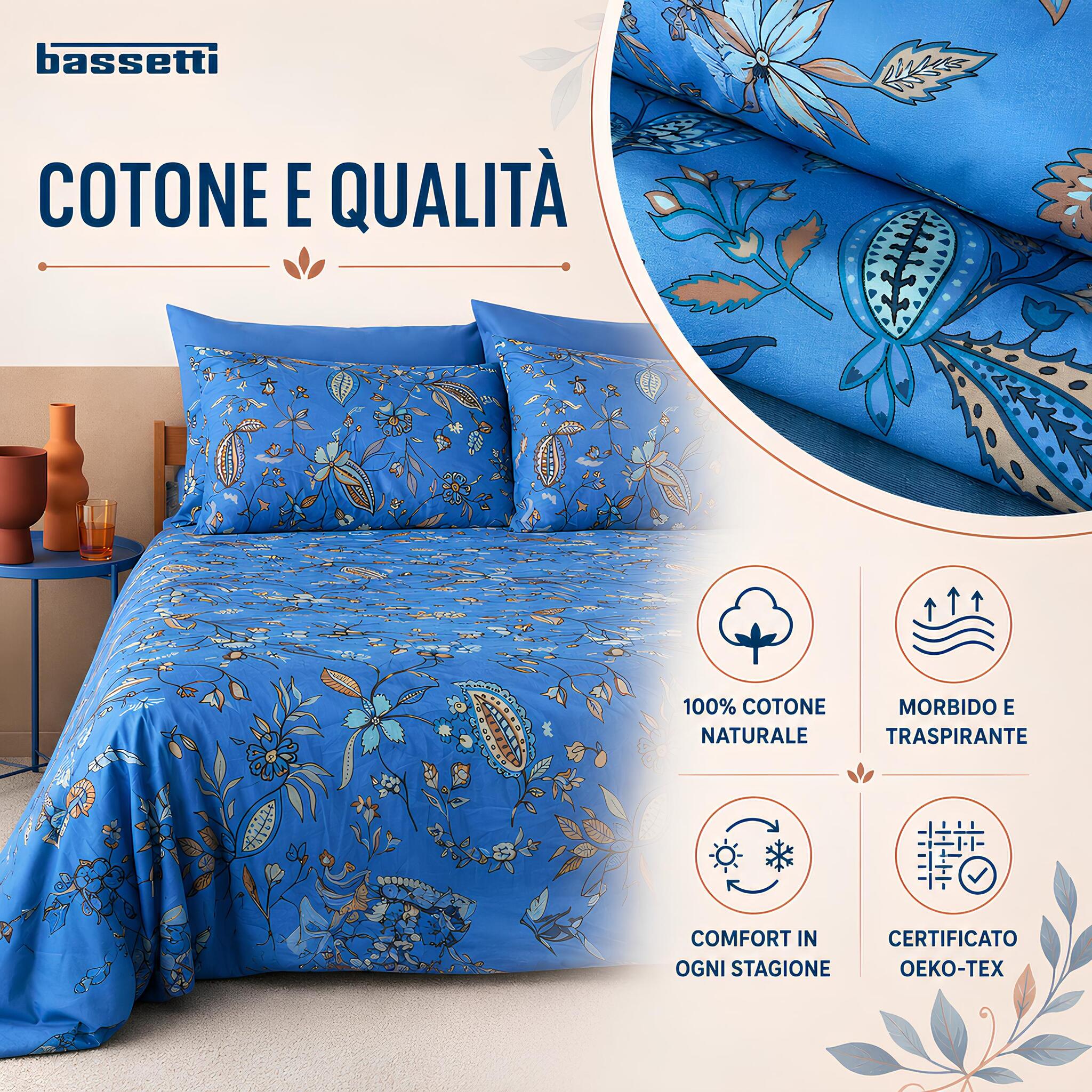 Completo Bassetti Sikar in 100% cotone morbido e traspirante certificato OEKO-TEX